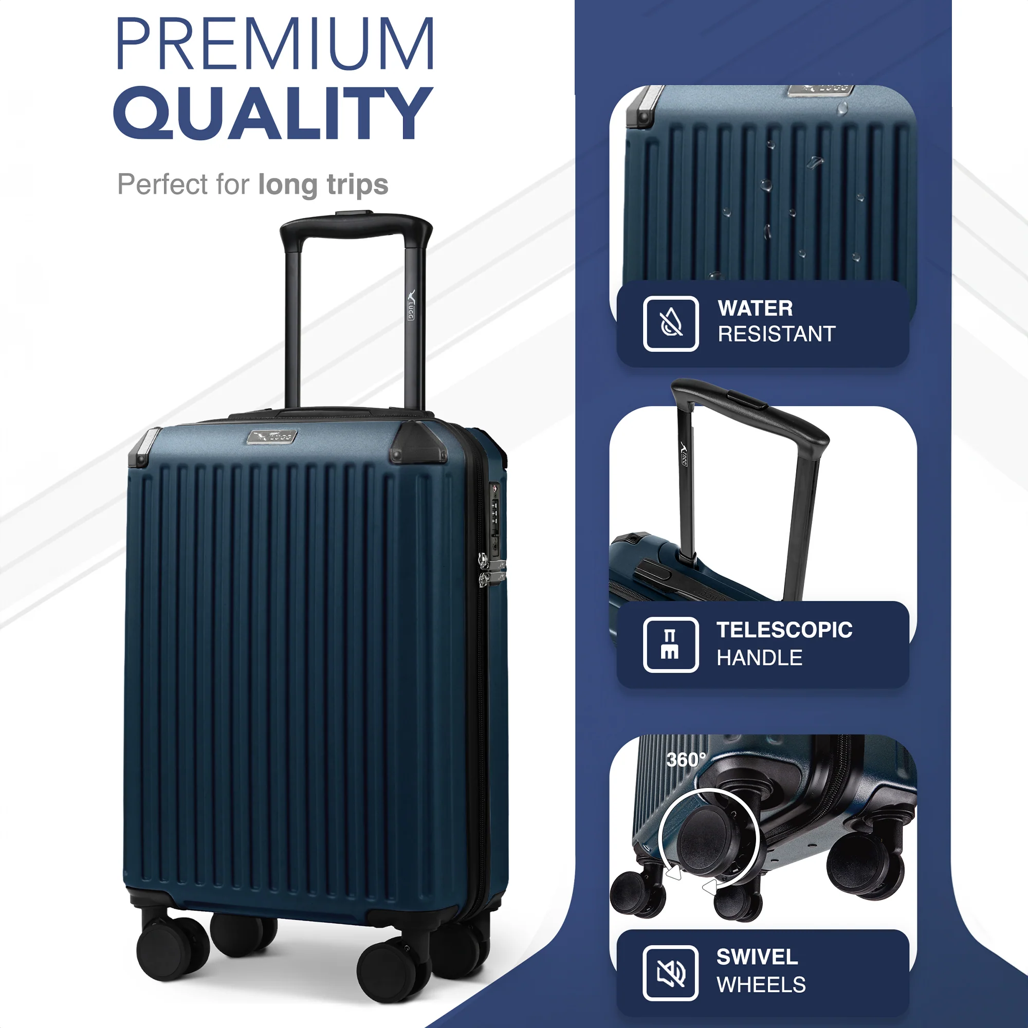 Sky Rover 20” Cabin Suitcase - 55 x 35 x 20cm in Indigo Blue - Clearance - Image 3