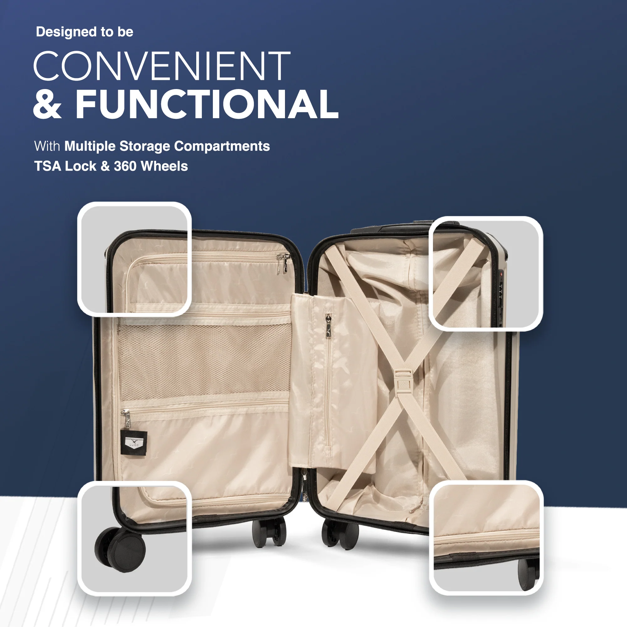 Sky Rover 20” Cabin Suitcase - 55 x 35 x 20cm in Taupe - Clearance - Image 3