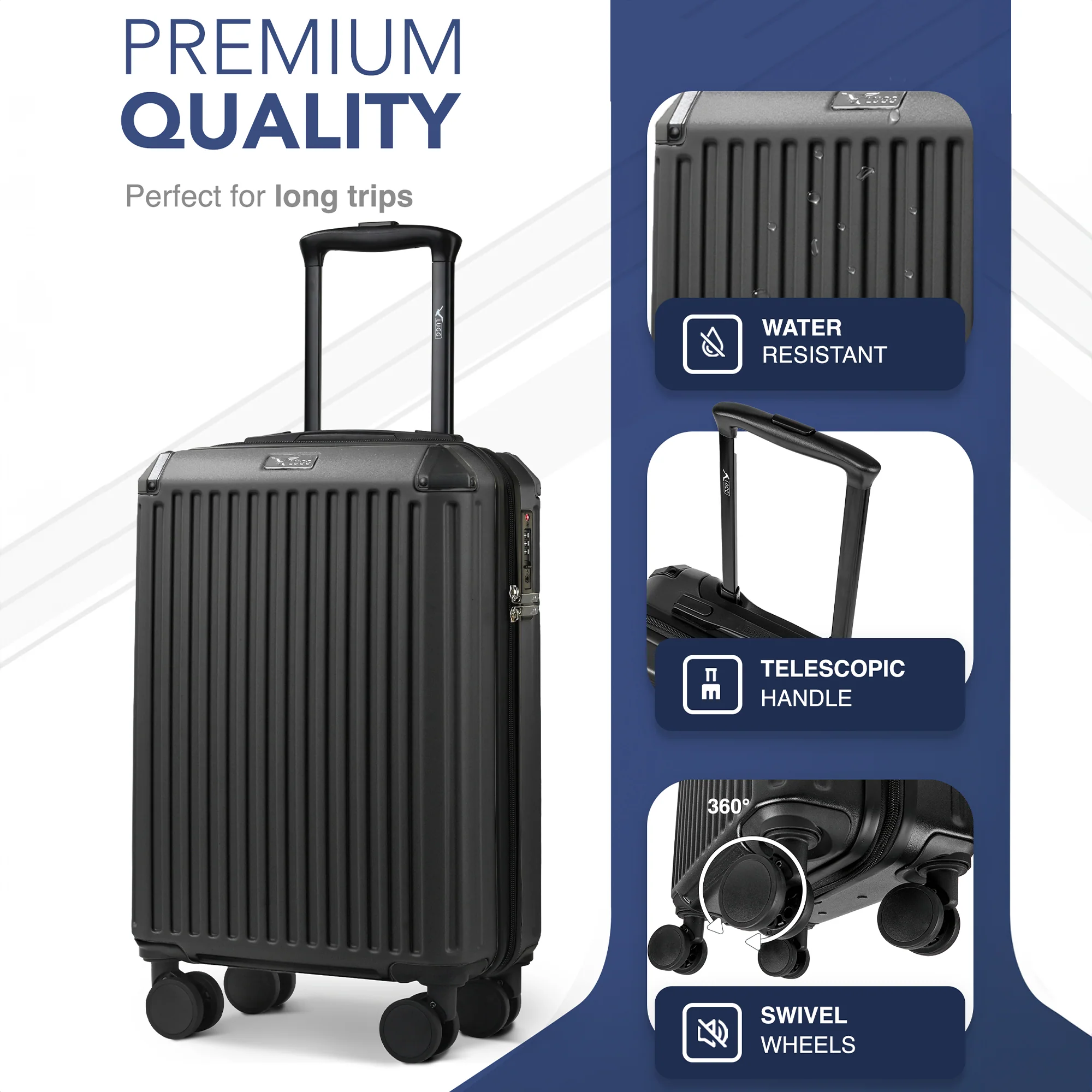 Sky Rover 20” Cabin Suitcase - 55 x 35 x 20cm in Black - Clearance - Image 3