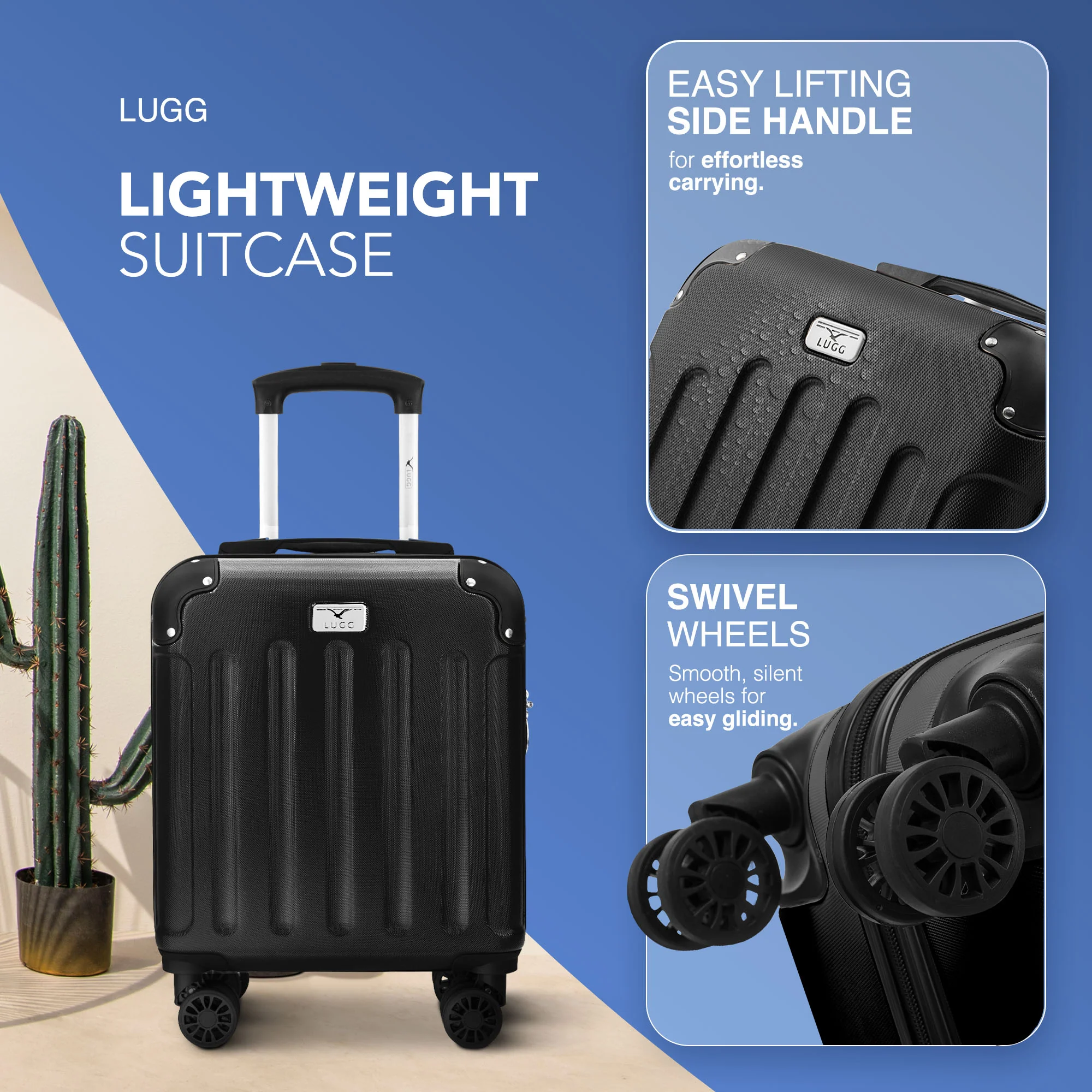 LUGG Skywander 15 Inch Lightweight Underseat Cabin Bag – EasyJet Approved Carry-On Suitcase, Durable ABS Hard Shell (45x34x20cm) - Black - Image 3