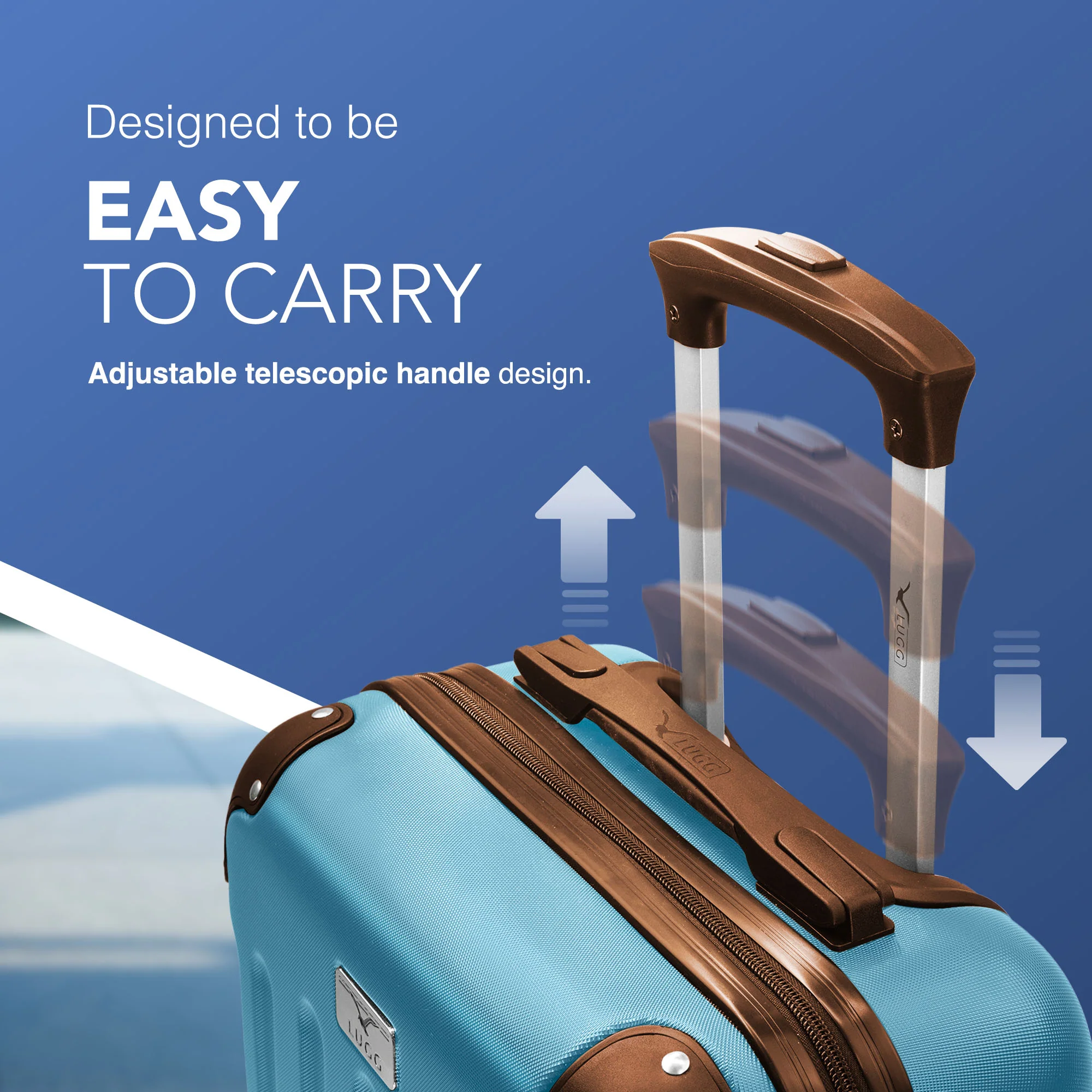 LUGG Skywander 15 Inch Lightweight Underseat Cabin Bag – EasyJet Approved Carry-On Suitcase, Durable ABS Hard Shell (45x34x20cm) - Blue & Brown - Image 4