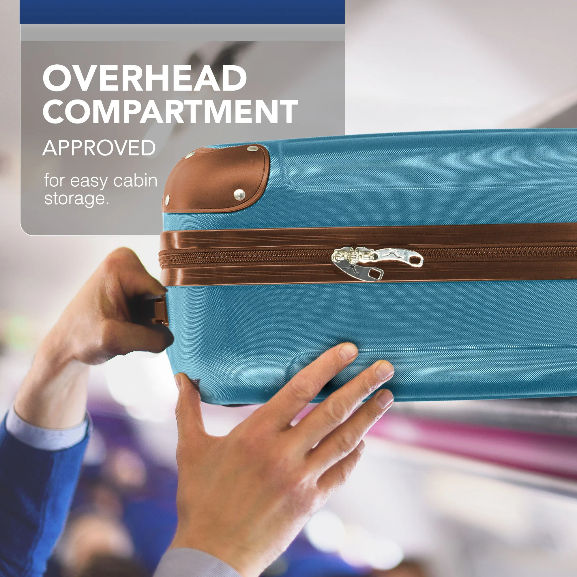 LUGG Skywander 15 Inch Lightweight Underseat Cabin Bag – EasyJet Approved Carry-On Suitcase, Durable ABS Hard Shell (45x34x20cm) - Blue & Brown - Image 7