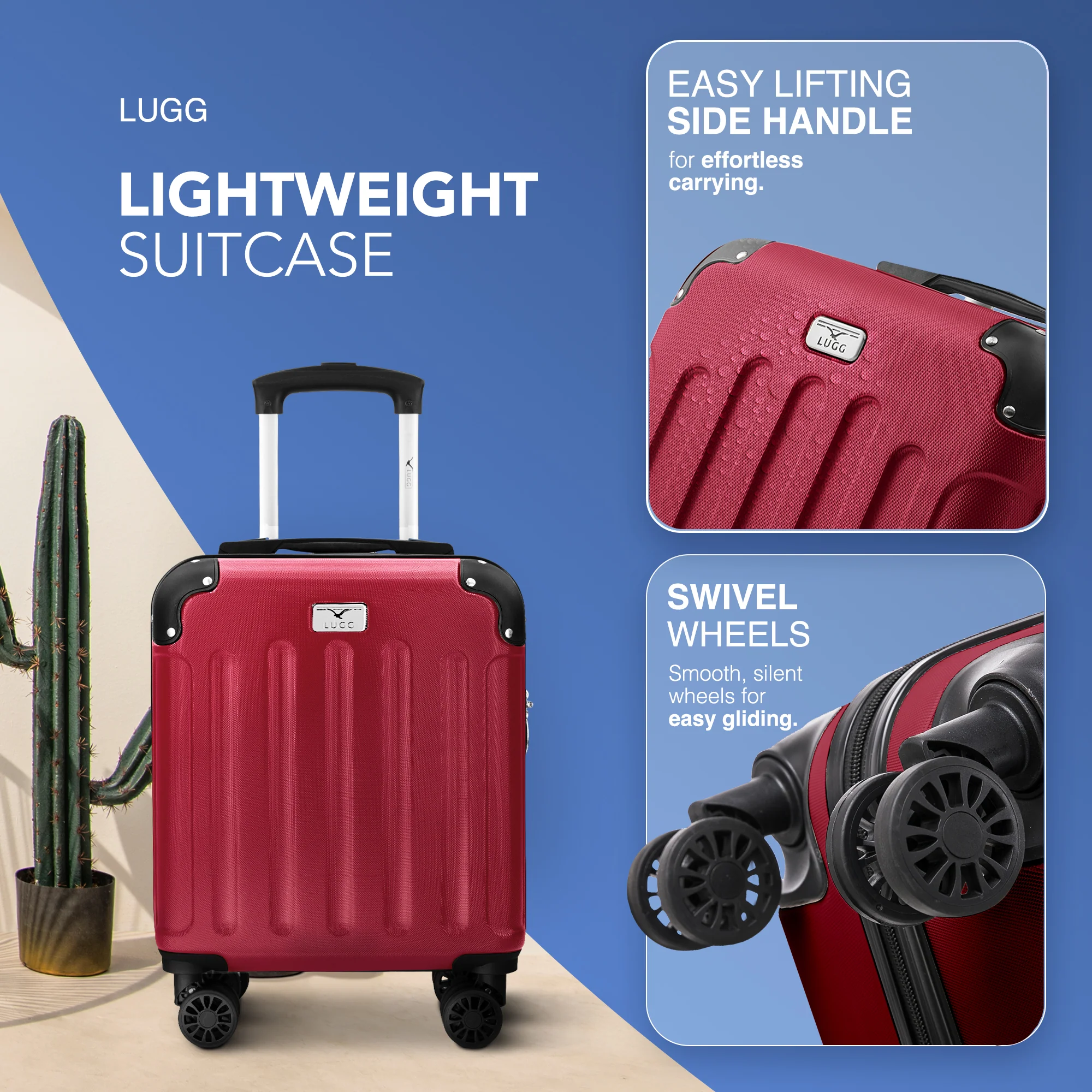 LUGG Skywander 15 Inch Lightweight Underseat Cabin Bag – EasyJet Approved Carry-On Suitcase, Durable ABS Hard Shell (45x34x20cm) - Burgundy - Image 3