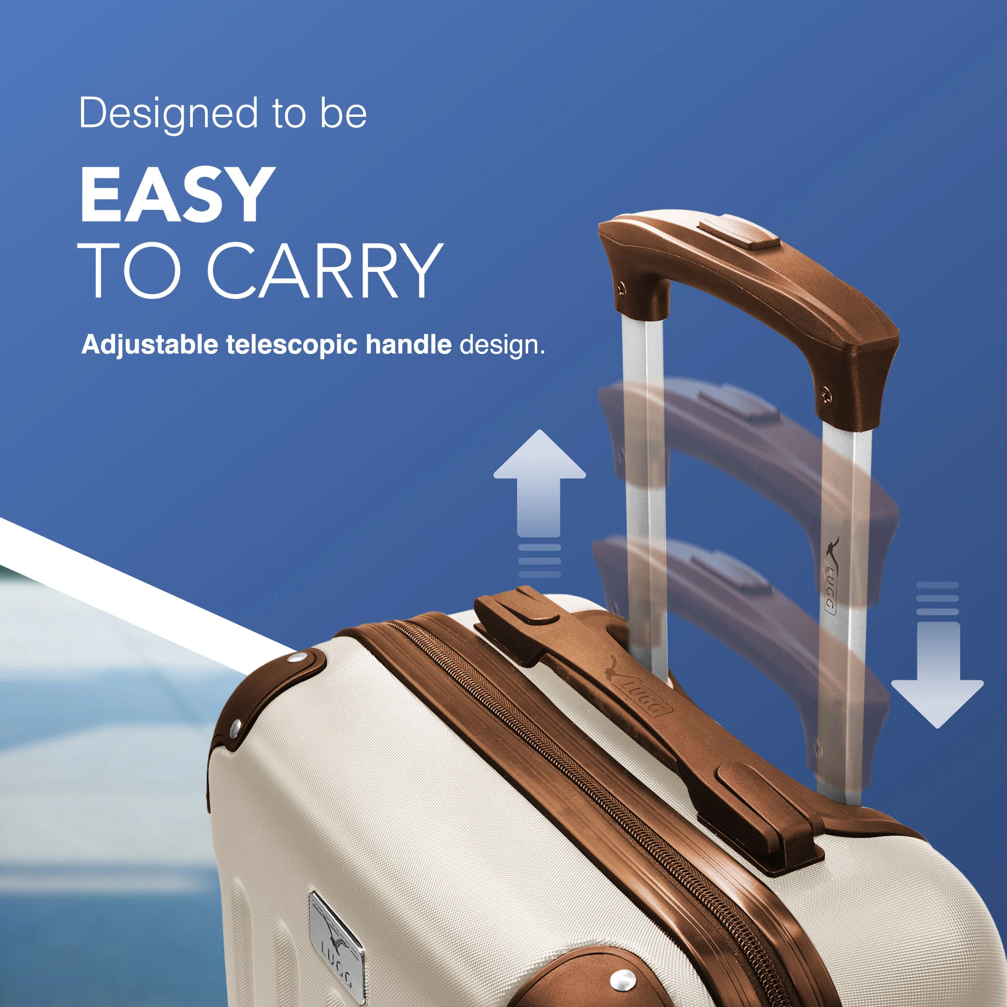 LUGG Skywander 15 Inch Lightweight Underseat Cabin Bag – EasyJet Approved Carry-On Suitcase, Durable ABS Hard Shell (45x34x20cm) - Cream & Brown - Image 4