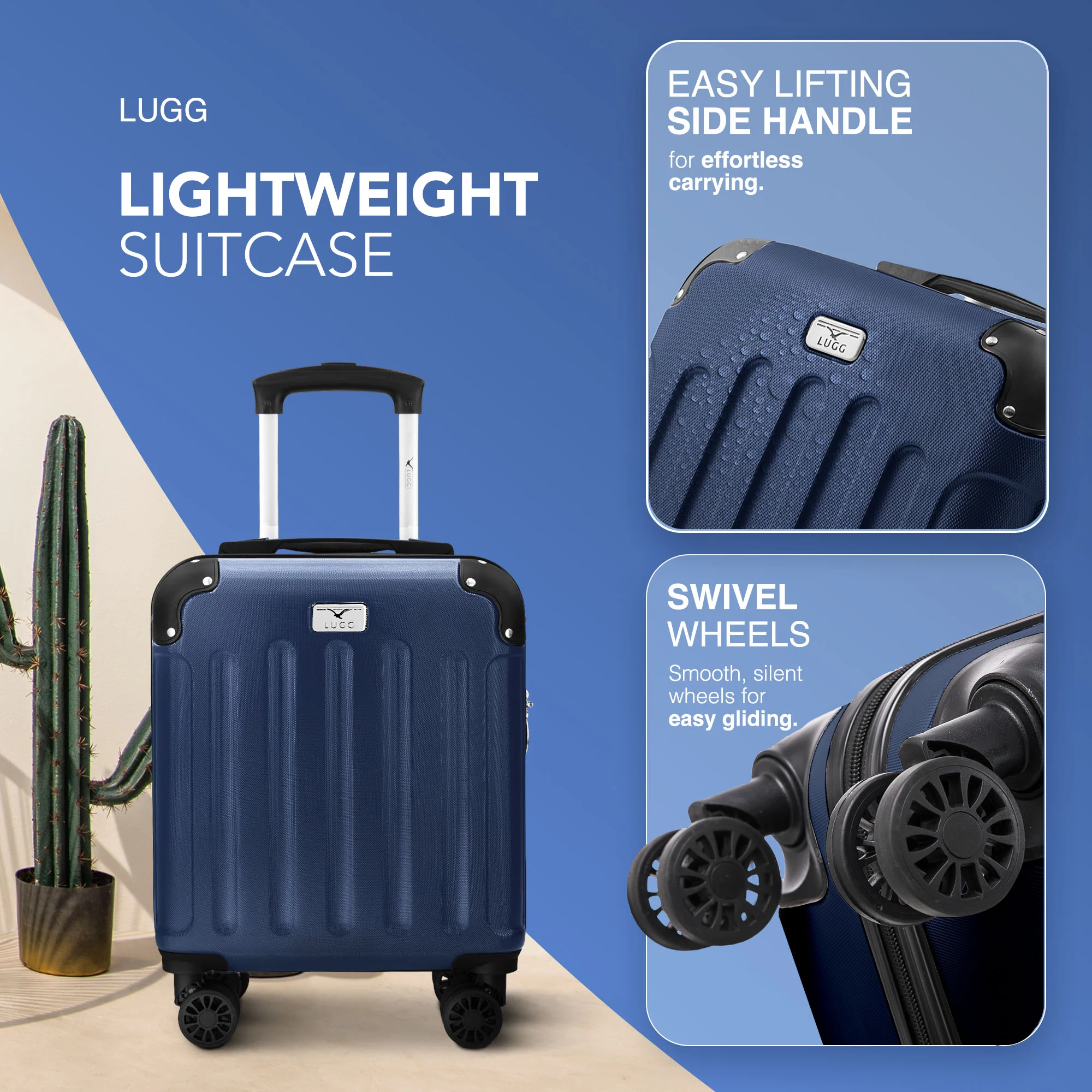 LUGG Skywander 15 Inch Lightweight Underseat Cabin Bag – EasyJet Approved Carry-On Suitcase, Durable ABS Hard Shell (45x34x20cm) - Midnight Blue - Image 3
