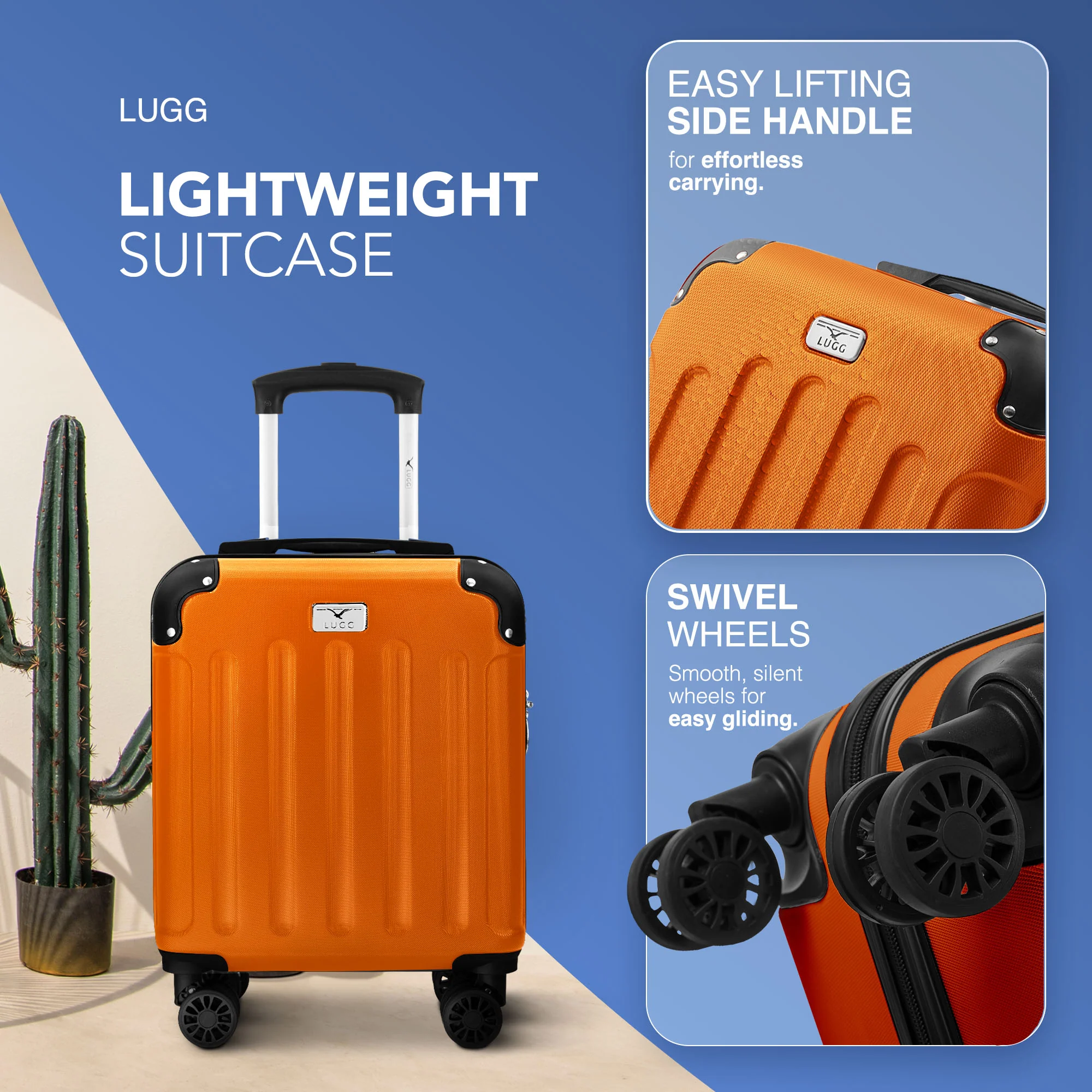 LUGG Skywander 15 Inch Lightweight Underseat Cabin Bag – EasyJet Approved Carry-On Suitcase, Durable ABS Hard Shell (45x34x20cm) - Orange - Image 3