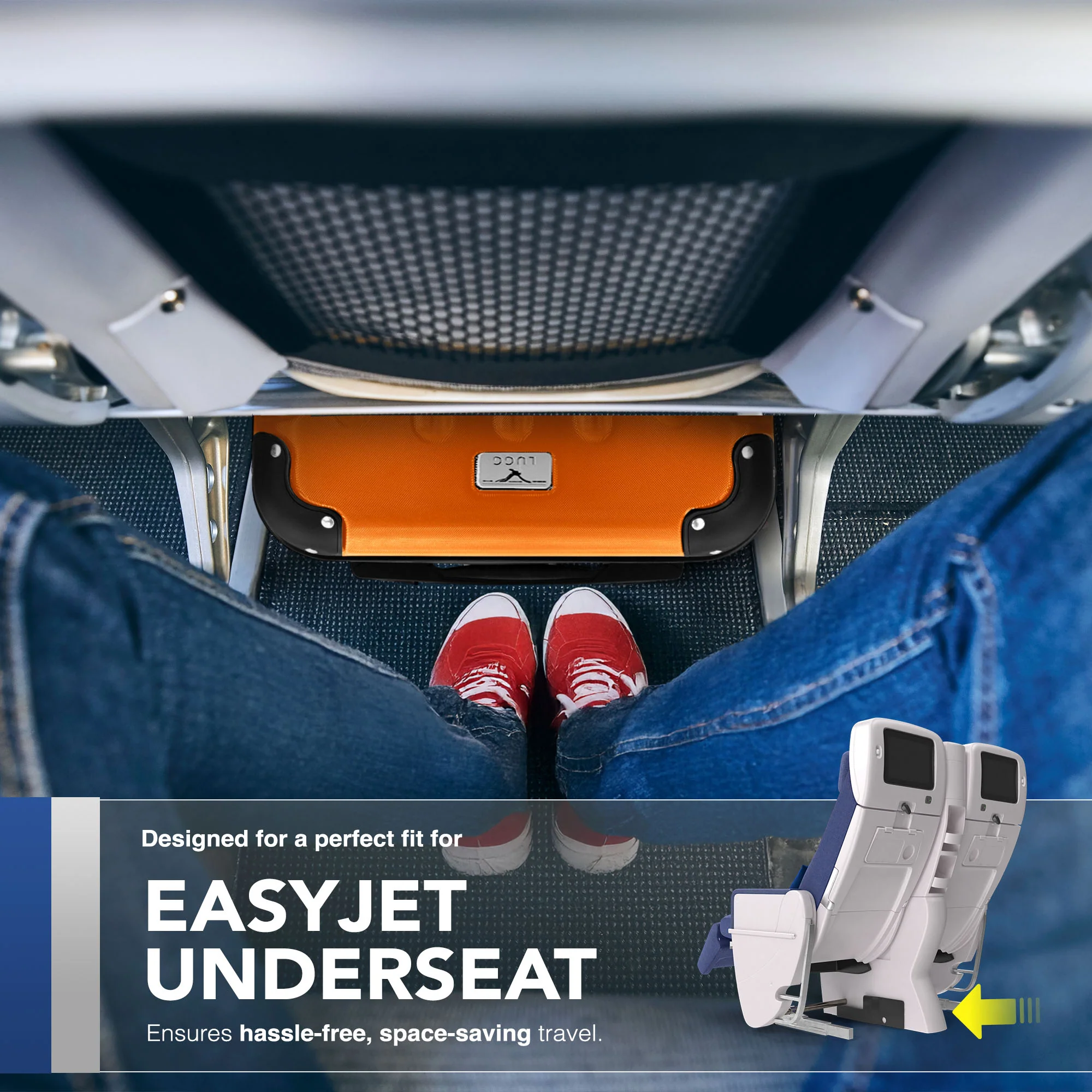 LUGG Skywander 15 Inch Lightweight Underseat Cabin Bag – EasyJet Approved Carry-On Suitcase, Durable ABS Hard Shell (45x34x20cm) - Orange - Image 5