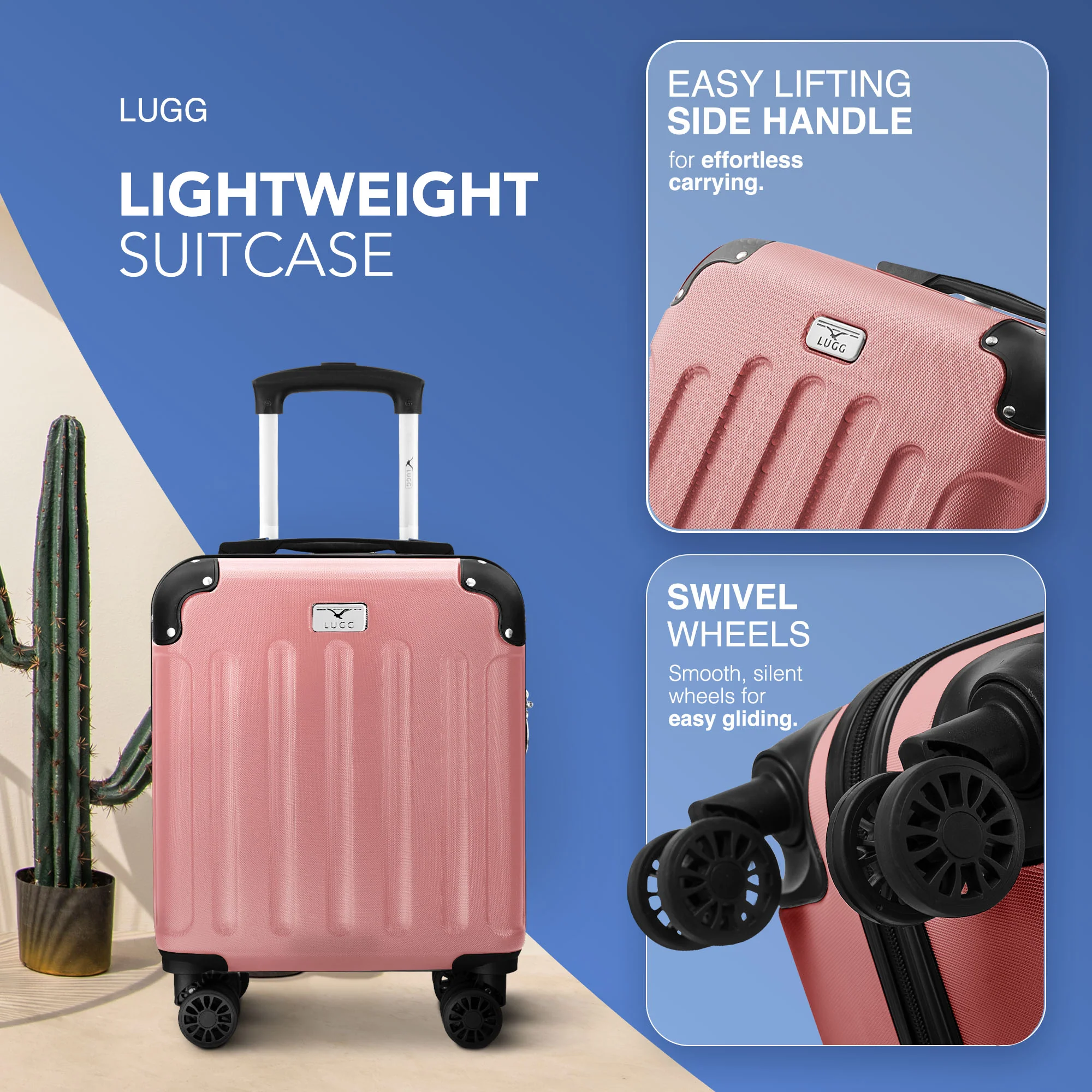 LUGG Skywander 15 Inch Lightweight Underseat Cabin Bag – EasyJet Approved Carry-On Suitcase, Durable ABS Hard Shell (45x34x20cm) - Rose Gold - Image 4
