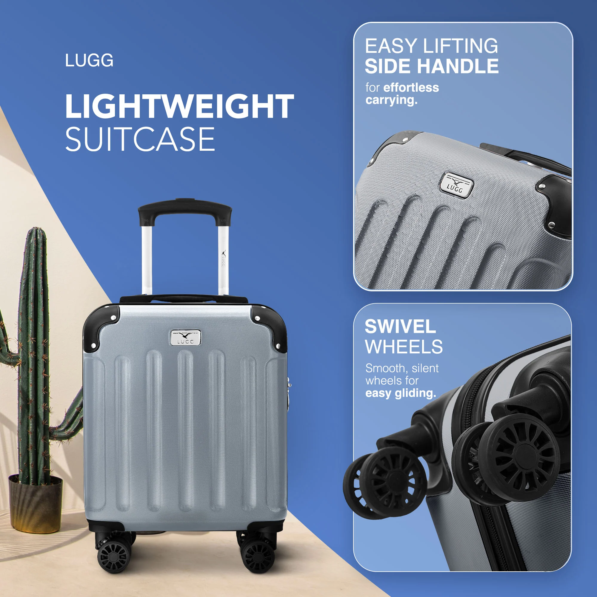 LUGG Skywander 15 Inch Lightweight Underseat Cabin Bag – EasyJet Approved Carry-On Suitcase, Durable ABS Hard Shell (45x34x20cm) - Silver - Image 3