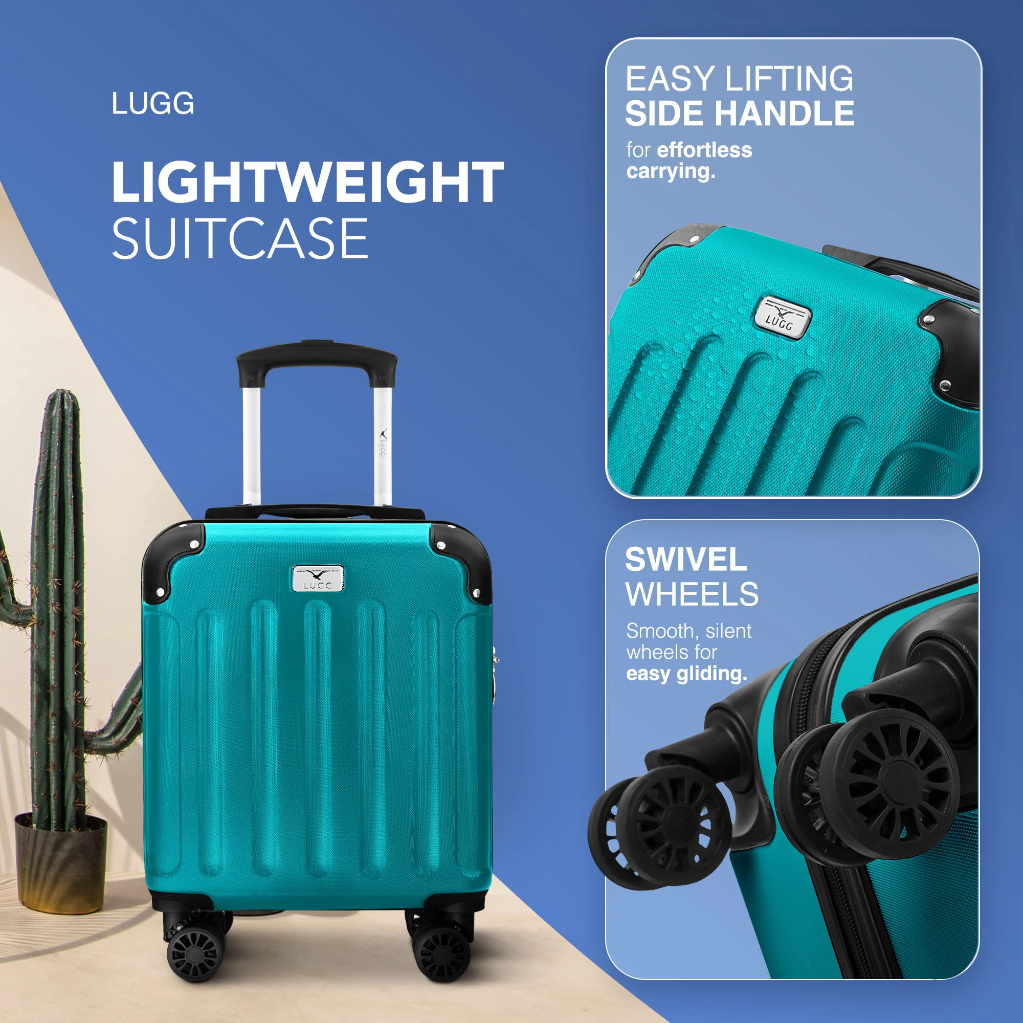 LUGG Skywander 15 Inch Lightweight Underseat Cabin Bag – EasyJet Approved Carry-On Suitcase, Durable ABS Hard Shell (45x34x20cm) - Teal - Image 3