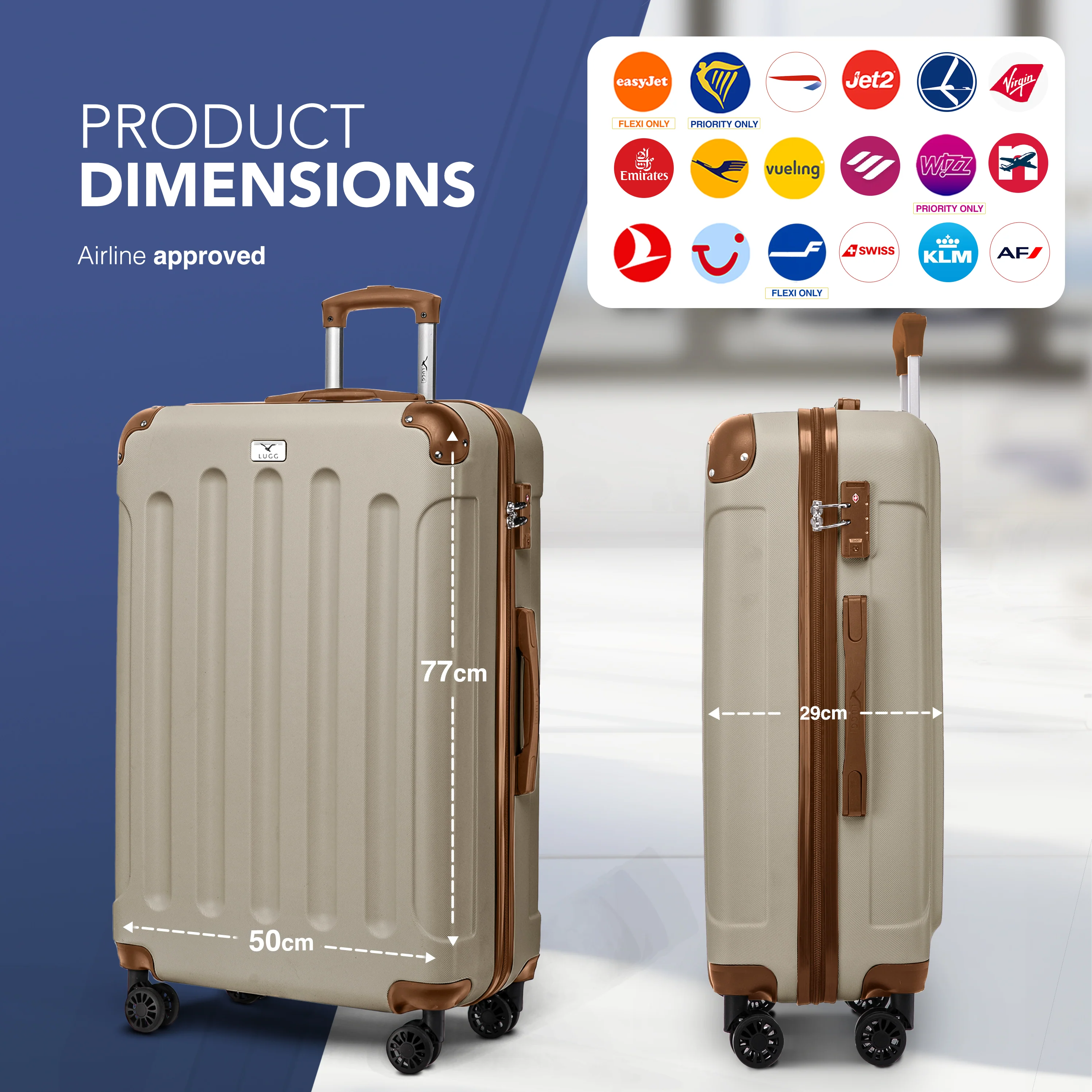 LUGG Skywander 28” Lightweight Luggage - 77cm x 50cm x 29cm - Strong & Lightweight with Secure TSA Lock, Smooth 360° Wheels & Resilient Handle- Cream & Brown - Image 2