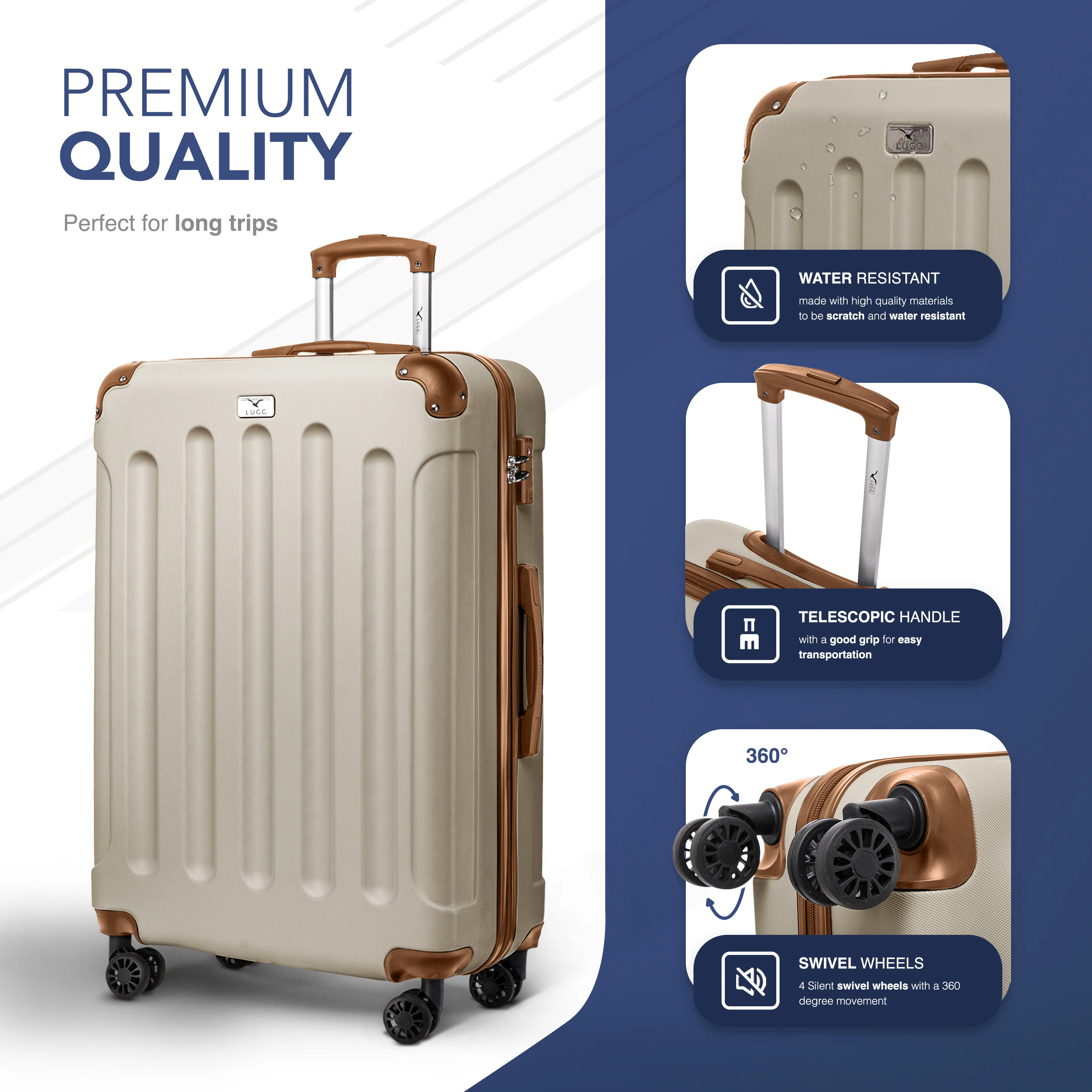 LUGG Skywander 28” Lightweight Luggage - 77cm x 50cm x 29cm - Strong & Lightweight with Secure TSA Lock, Smooth 360° Wheels & Resilient Handle- Cream & Brown - Image 3