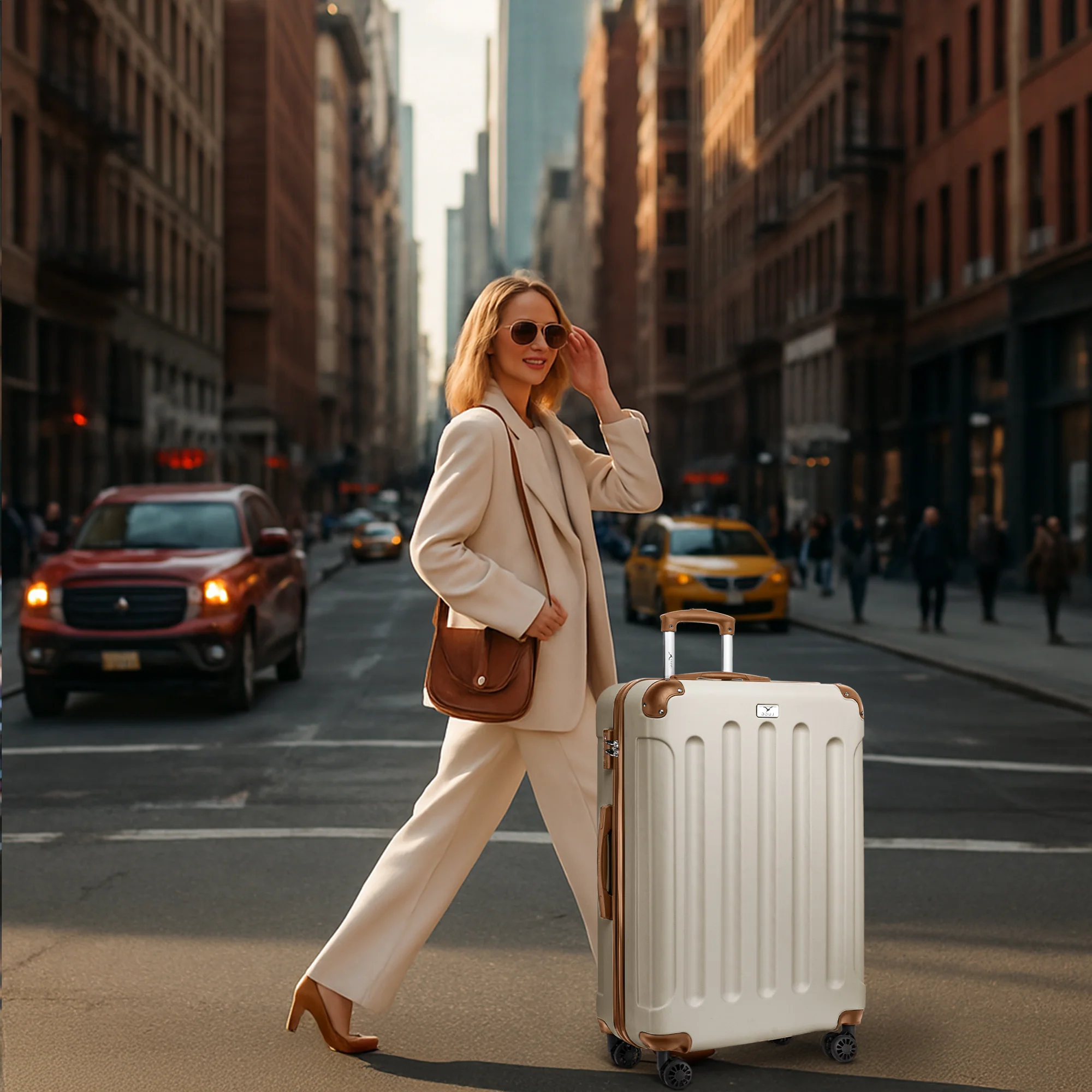 LUGG Skywander 28” Lightweight Luggage - 77cm x 50cm x 29cm - Strong & Lightweight with Secure TSA Lock, Smooth 360° Wheels & Resilient Handle- Cream & Brown - Image 6