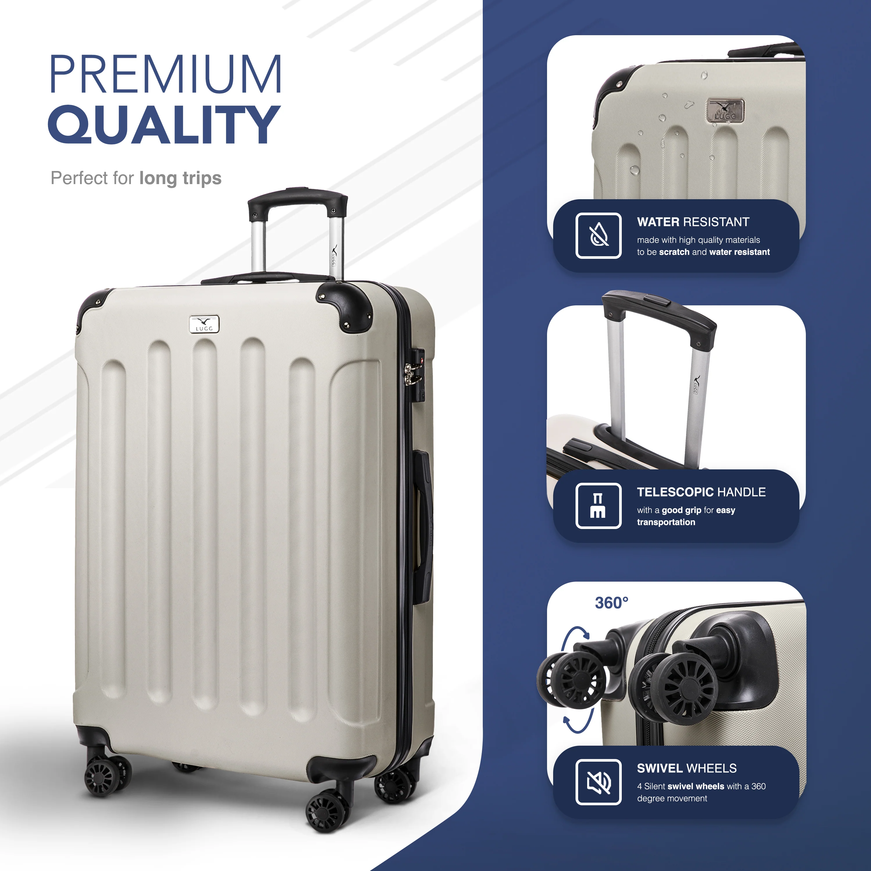 LUGG Skywander 28” Lightweight Luggage - 77cm x 50cm x 29cm - Strong & Lightweight with Secure TSA Lock, Smooth 360° Wheels & Resilient Handle- Beige - Image 3