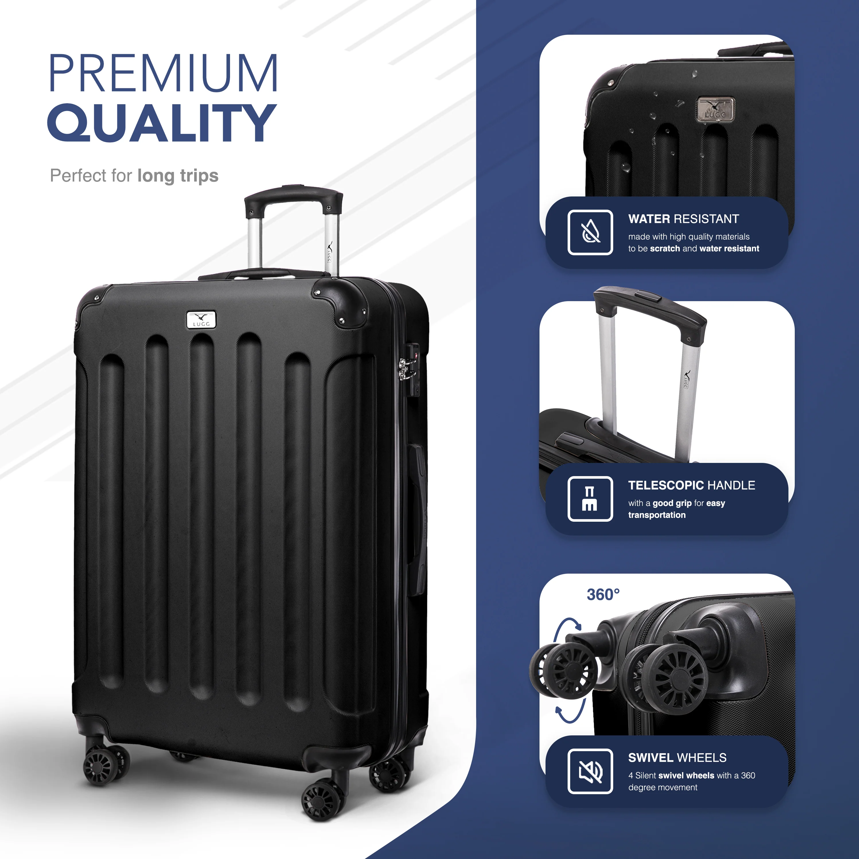 LUGG Skywander 28” Lightweight Luggage - 77cm x 50cm x 29cm - Strong & Lightweight with Secure TSA Lock, Smooth 360° Wheels & Resilient Handle- Black - Image 3
