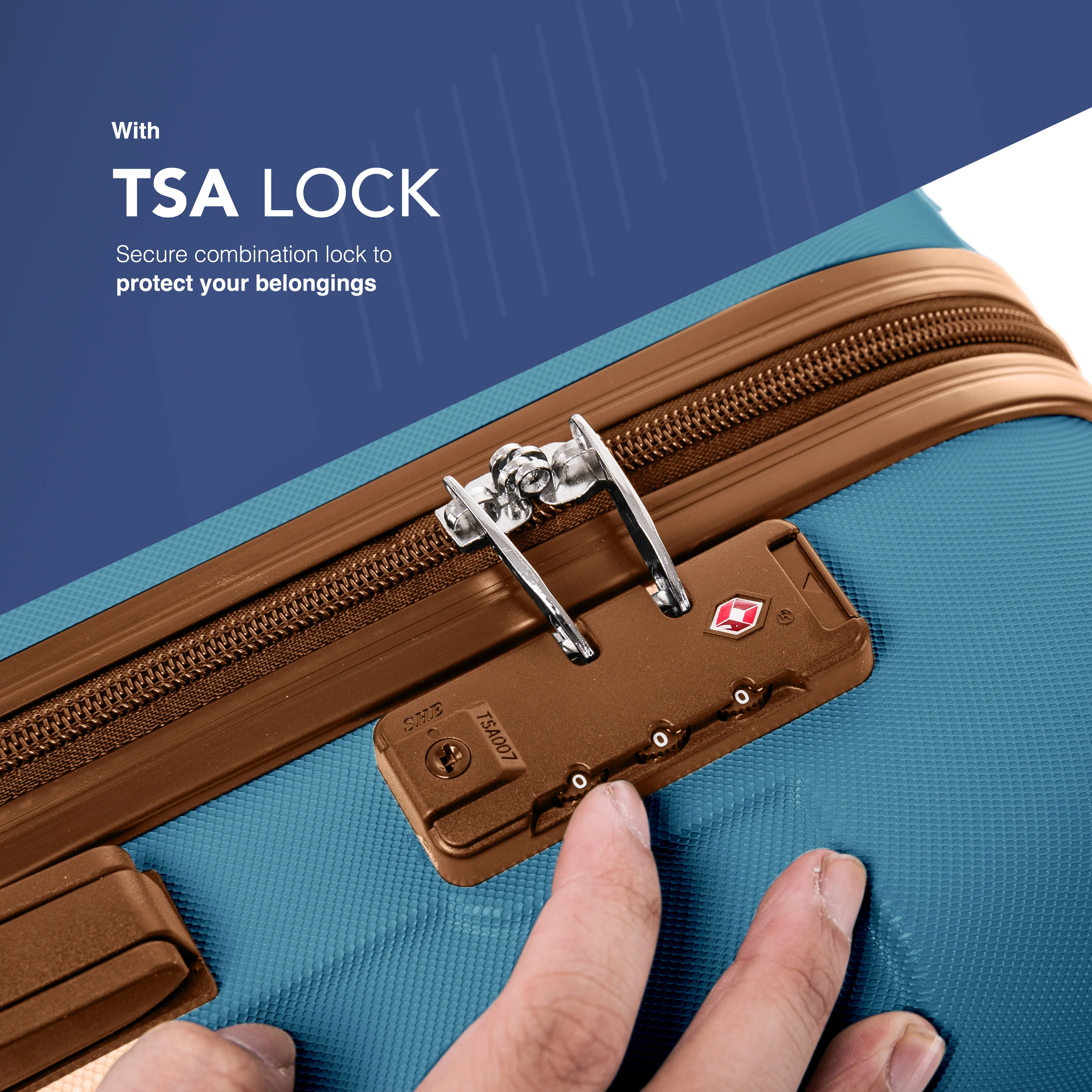 LUGG Skywander 28” Lightweight Luggage - 77cm x 50cm x 29cm - Strong & Lightweight with Secure TSA Lock, Smooth 360° Wheels & Resilient Handle- Blue & Brown - Image 4