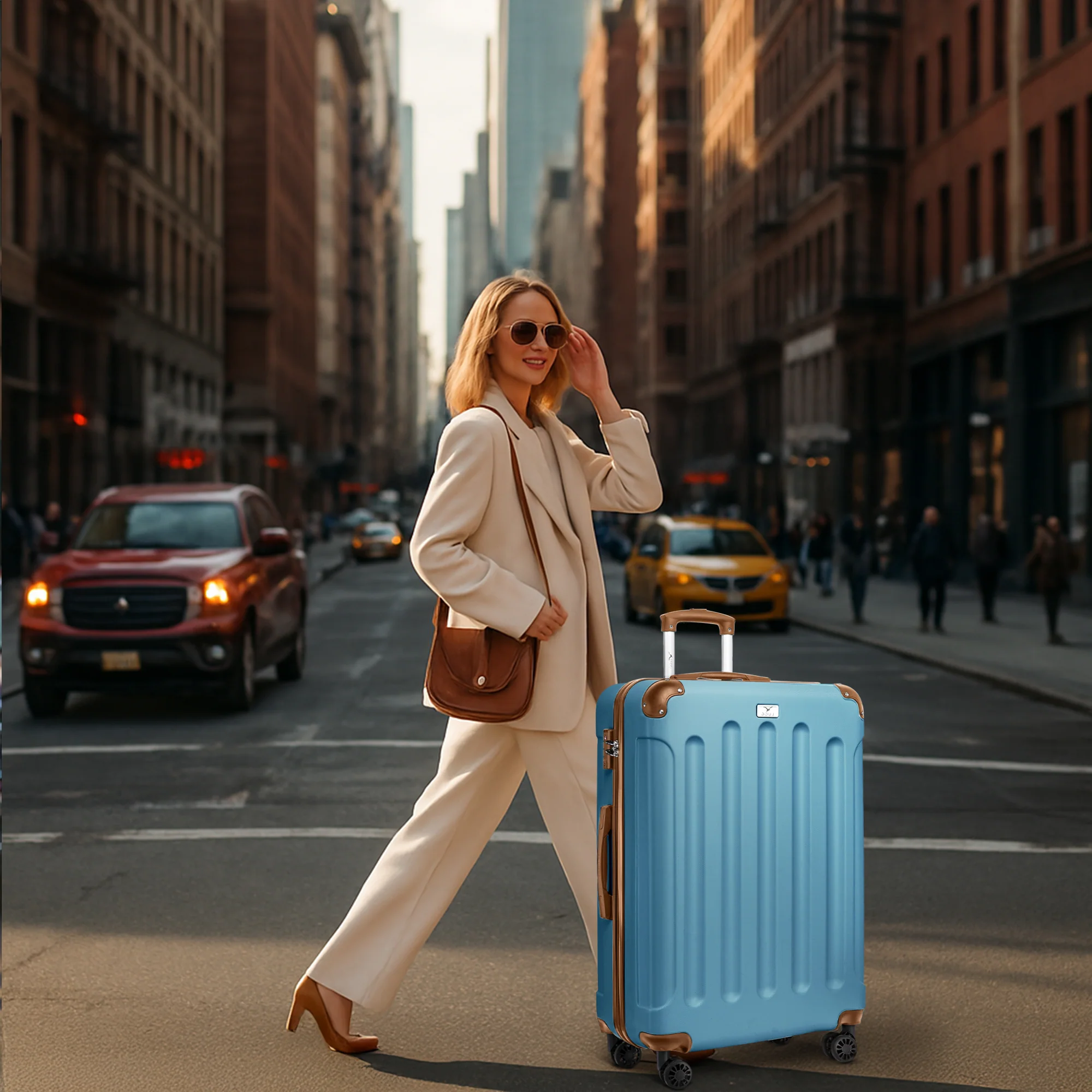 LUGG Skywander 28” Lightweight Luggage - 77cm x 50cm x 29cm - Strong & Lightweight with Secure TSA Lock, Smooth 360° Wheels & Resilient Handle- Blue & Brown - Image 6