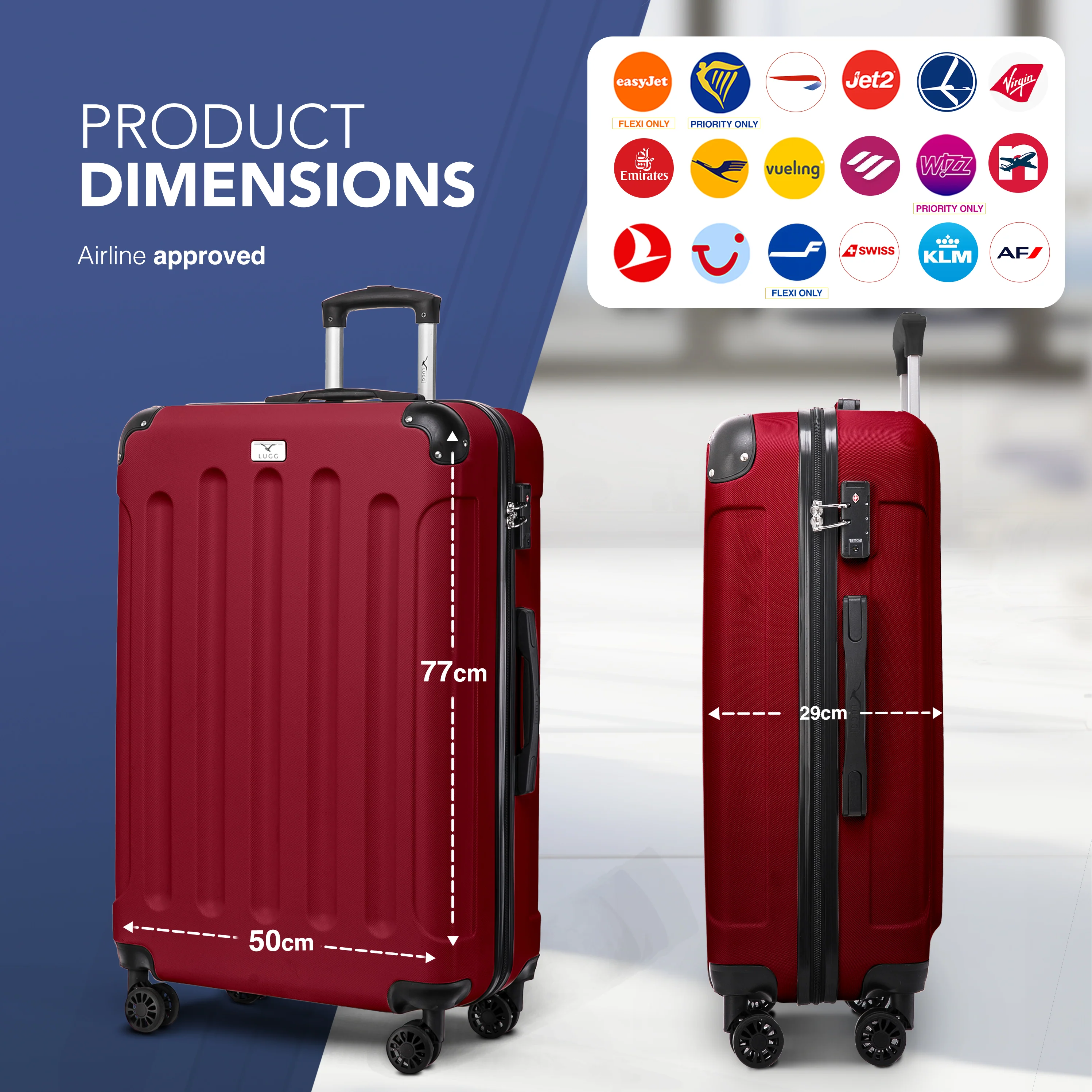 LUGG Skywander 28” Lightweight Luggage - 77cm x 50cm x 29cm - Strong & Lightweight with Secure TSA Lock, Smooth 360° Wheels & Resilient Handle- Burgundy - Image 2