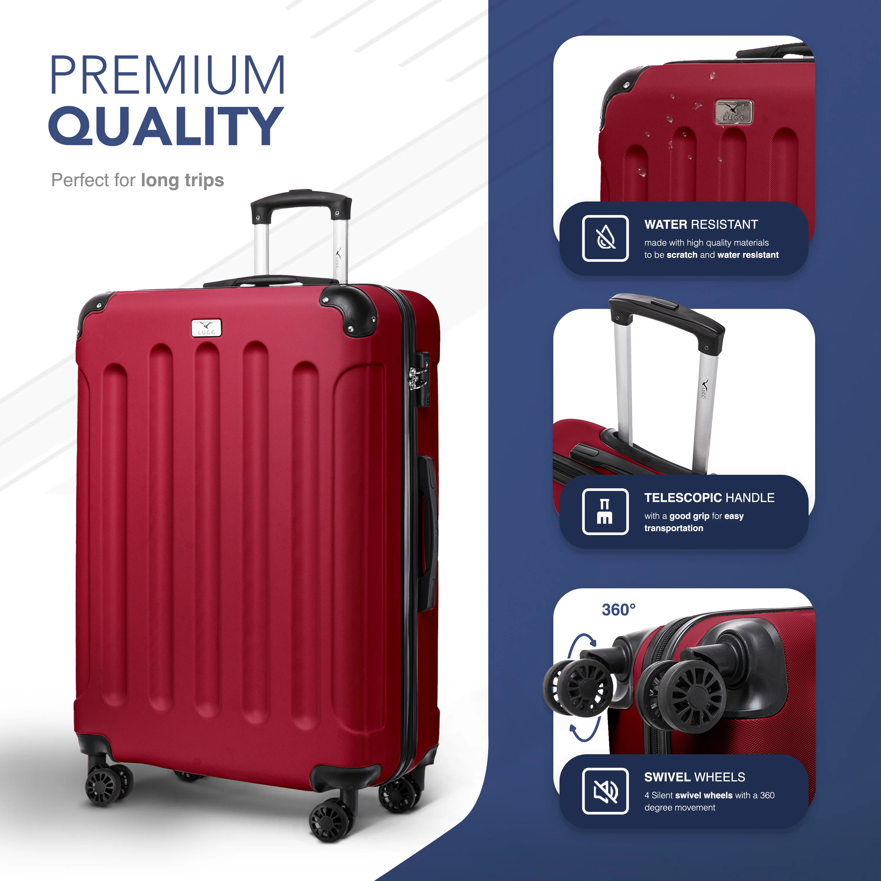 LUGG Skywander 28” Lightweight Luggage - 77cm x 50cm x 29cm - Strong & Lightweight with Secure TSA Lock, Smooth 360° Wheels & Resilient Handle- Burgundy - Image 3