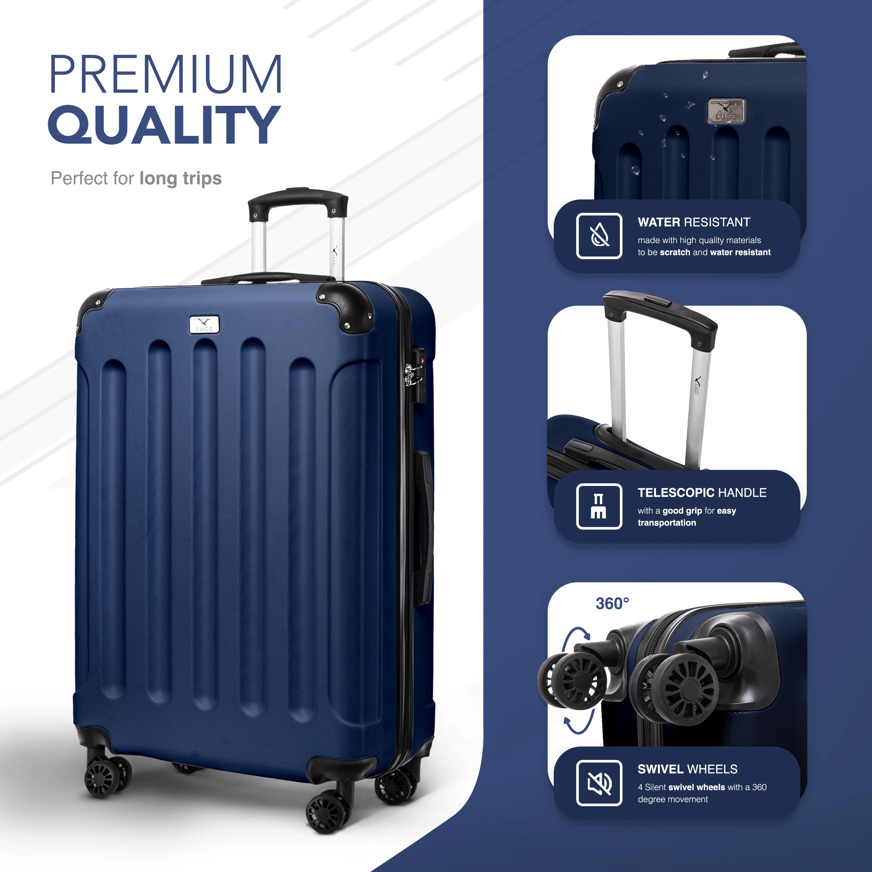 LUGG Skywander 28” Lightweight Luggage - 77cm x 50cm x 29cm - Strong & Lightweight with Secure TSA Lock, Smooth 360° Wheels & Resilient Handle- Midnight Blue - Image 3