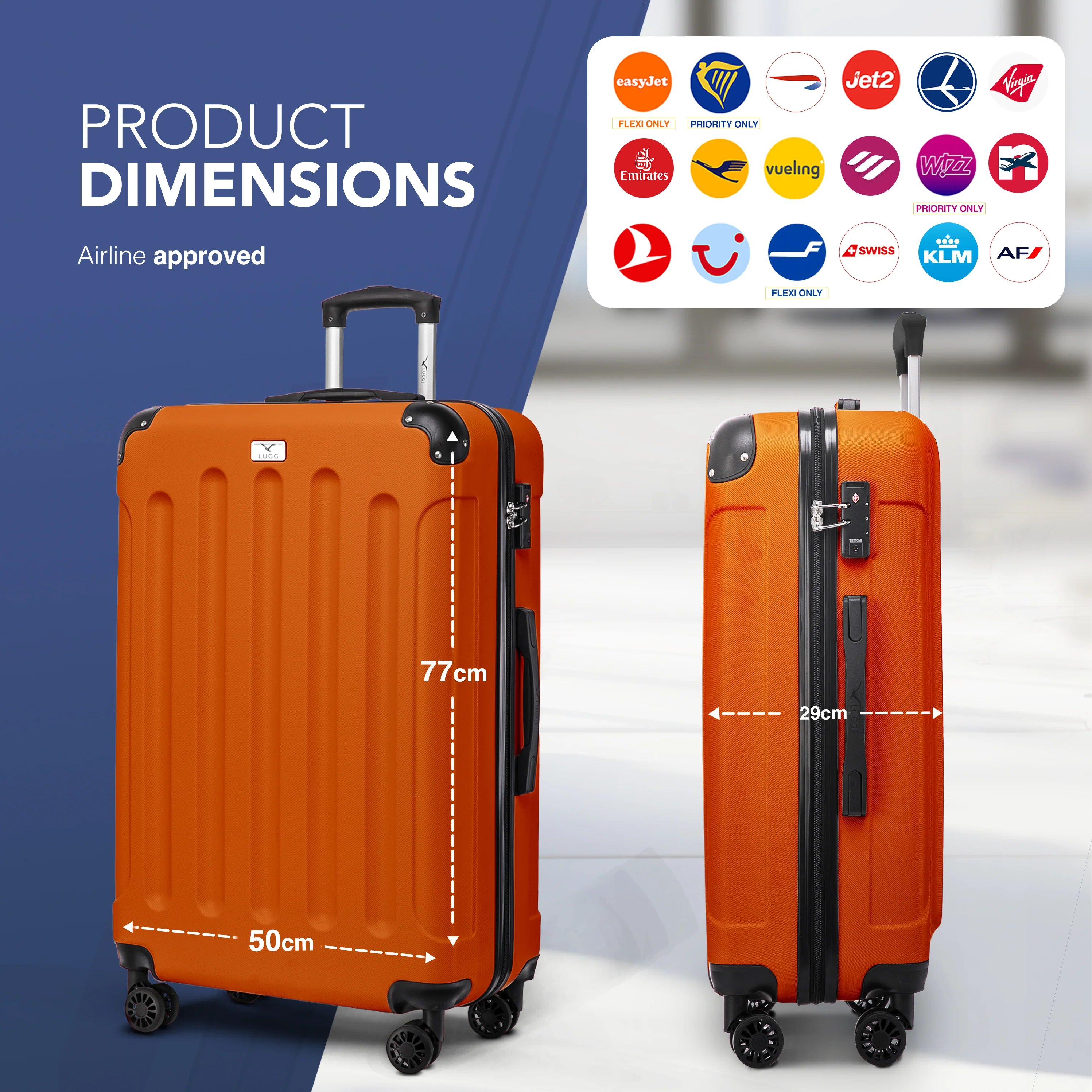LUGG Skywander 28” Lightweight Luggage - 77cm x 50cm x 29cm - Strong & Lightweight with Secure TSA Lock, Smooth 360° Wheels & Resilient Handle- Orange - Image 2