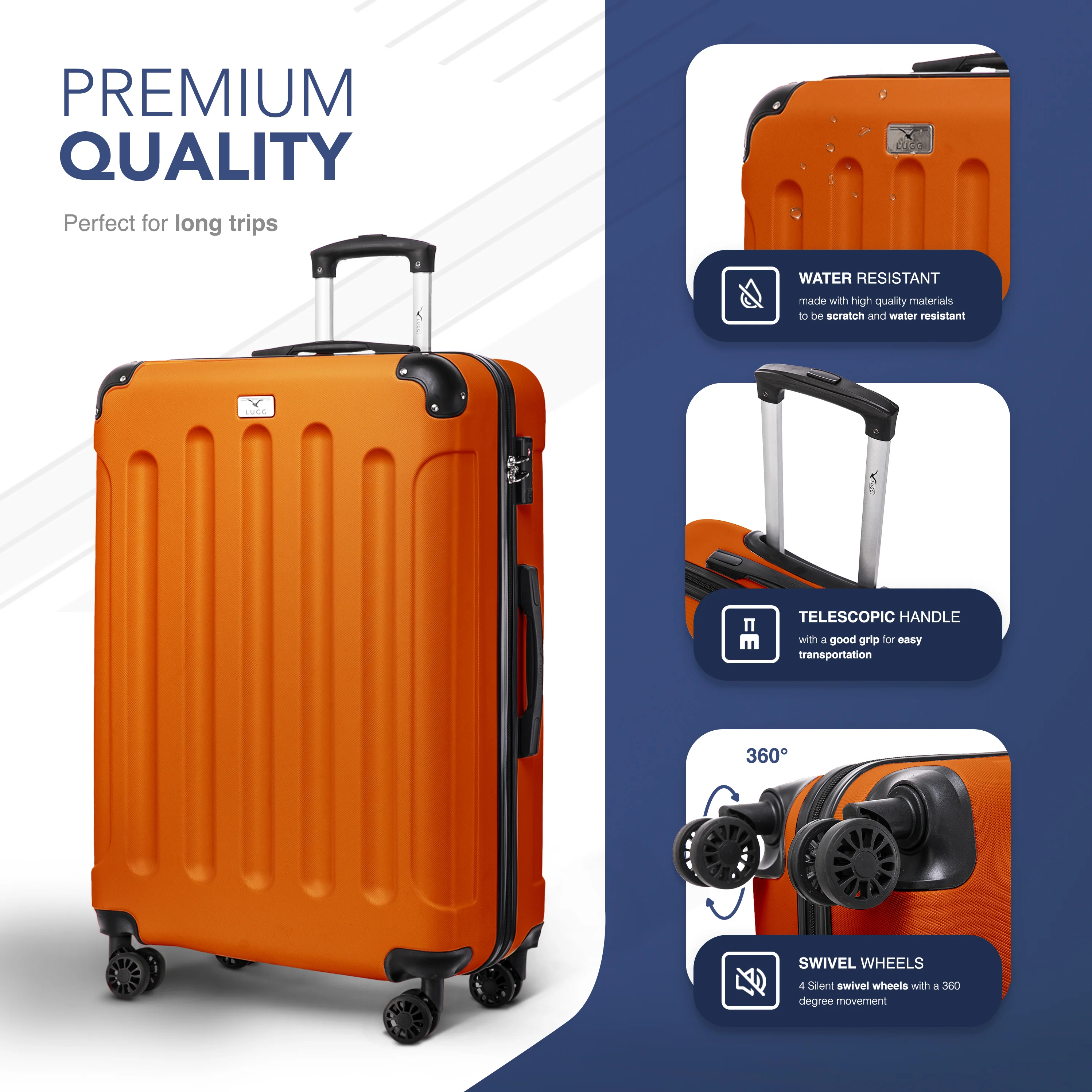 LUGG Skywander 28” Lightweight Luggage - 77cm x 50cm x 29cm - Strong & Lightweight with Secure TSA Lock, Smooth 360° Wheels & Resilient Handle- Orange - Image 3