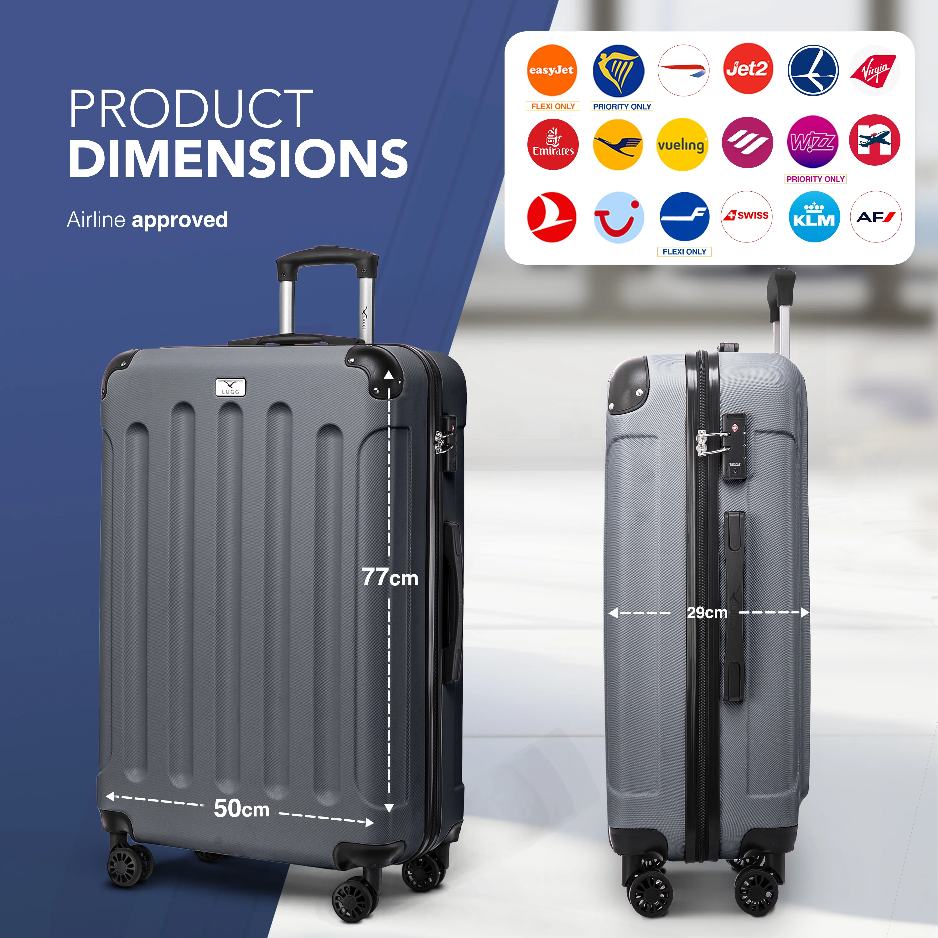 LUGG Skywander 28” Lightweight Luggage - 77cm x 50cm x 29cm - Strong & Lightweight with Secure TSA Lock, Smooth 360° Wheels & Resilient Handle- Silver - Image 2