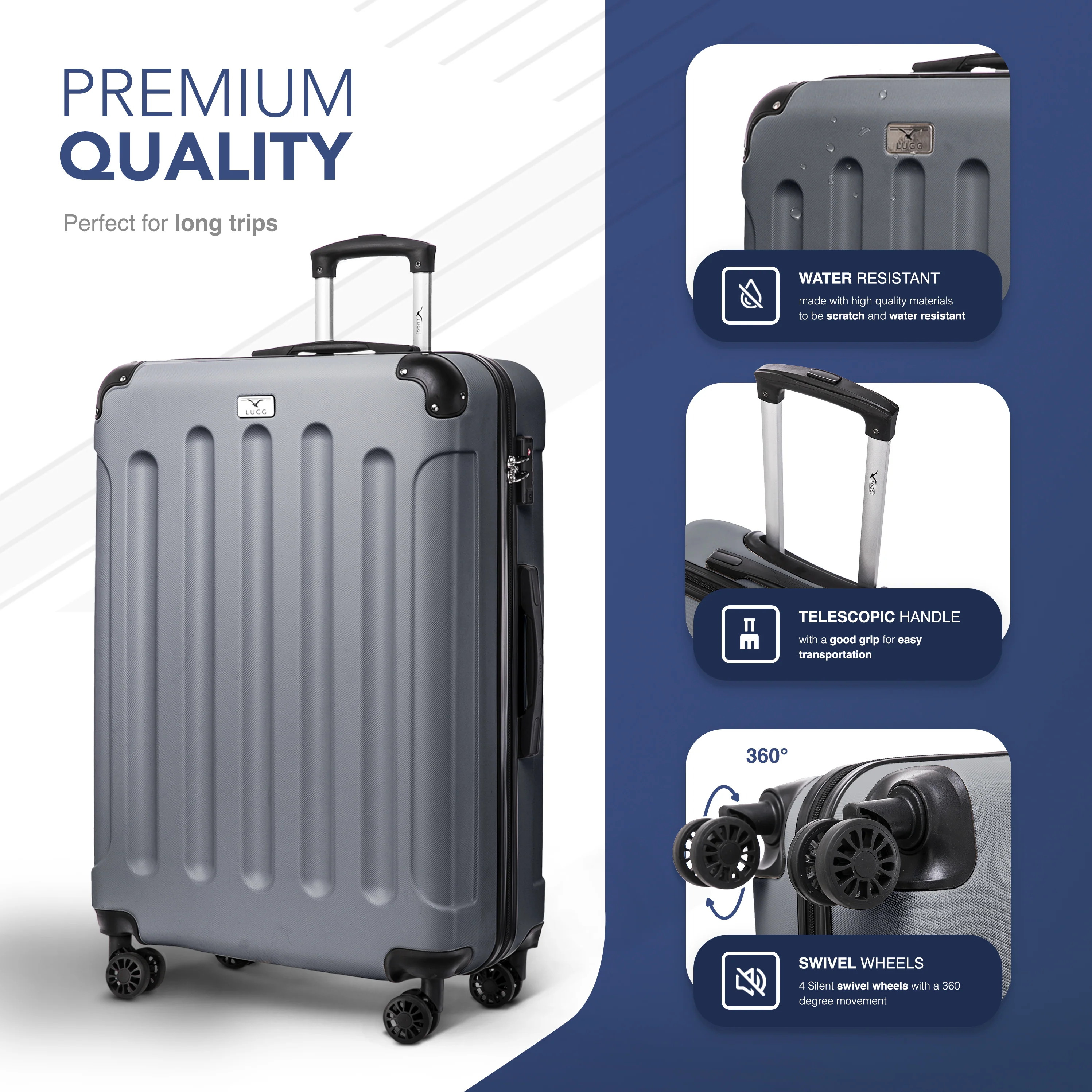 LUGG Skywander 28” Lightweight Luggage - 77cm x 50cm x 29cm - Strong & Lightweight with Secure TSA Lock, Smooth 360° Wheels & Resilient Handle- Silver - Image 3