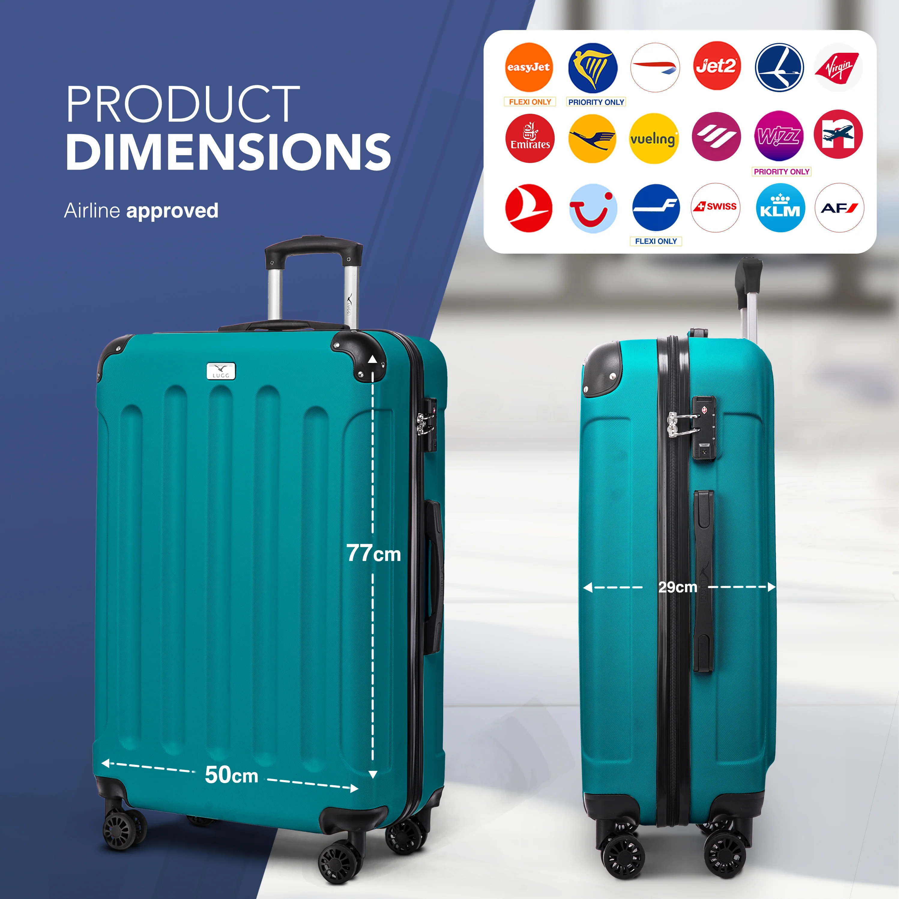 LUGG Skywander 28” Lightweight Luggage - 77cm x 50cm x 29cm - Strong & Lightweight with Secure TSA Lock, Smooth 360° Wheels & Resilient Handle- Teal - Image 2