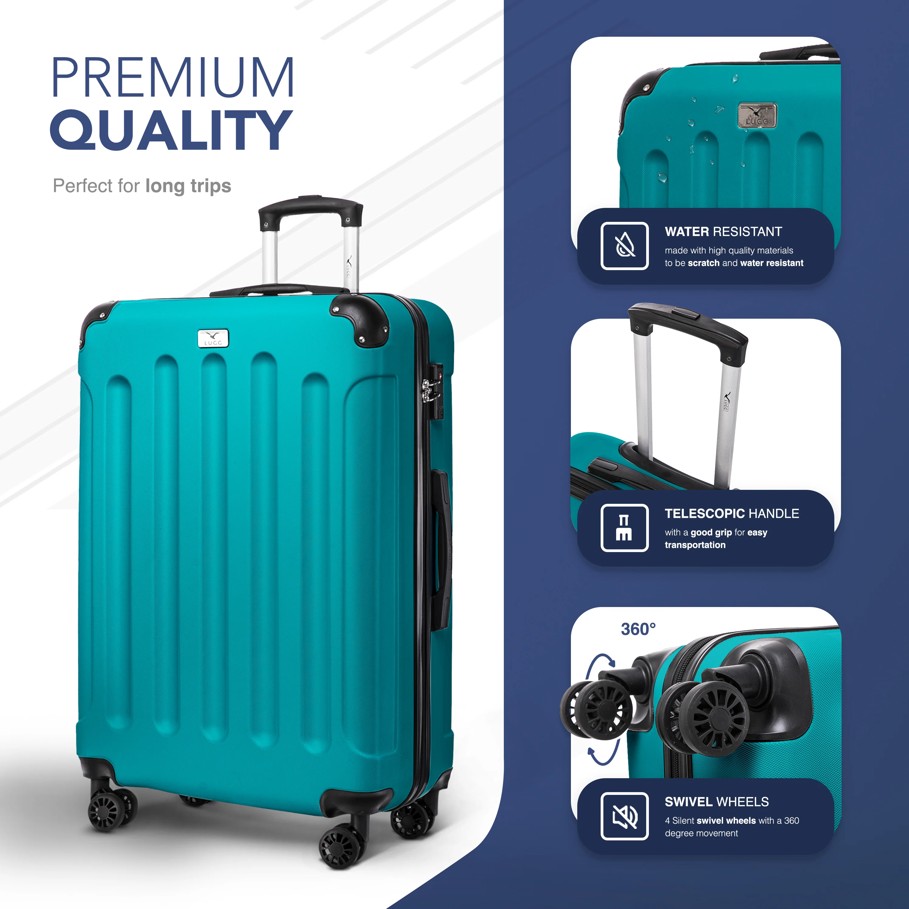 LUGG Skywander 28” Lightweight Luggage - 77cm x 50cm x 29cm - Strong & Lightweight with Secure TSA Lock, Smooth 360° Wheels & Resilient Handle- Teal - Image 3