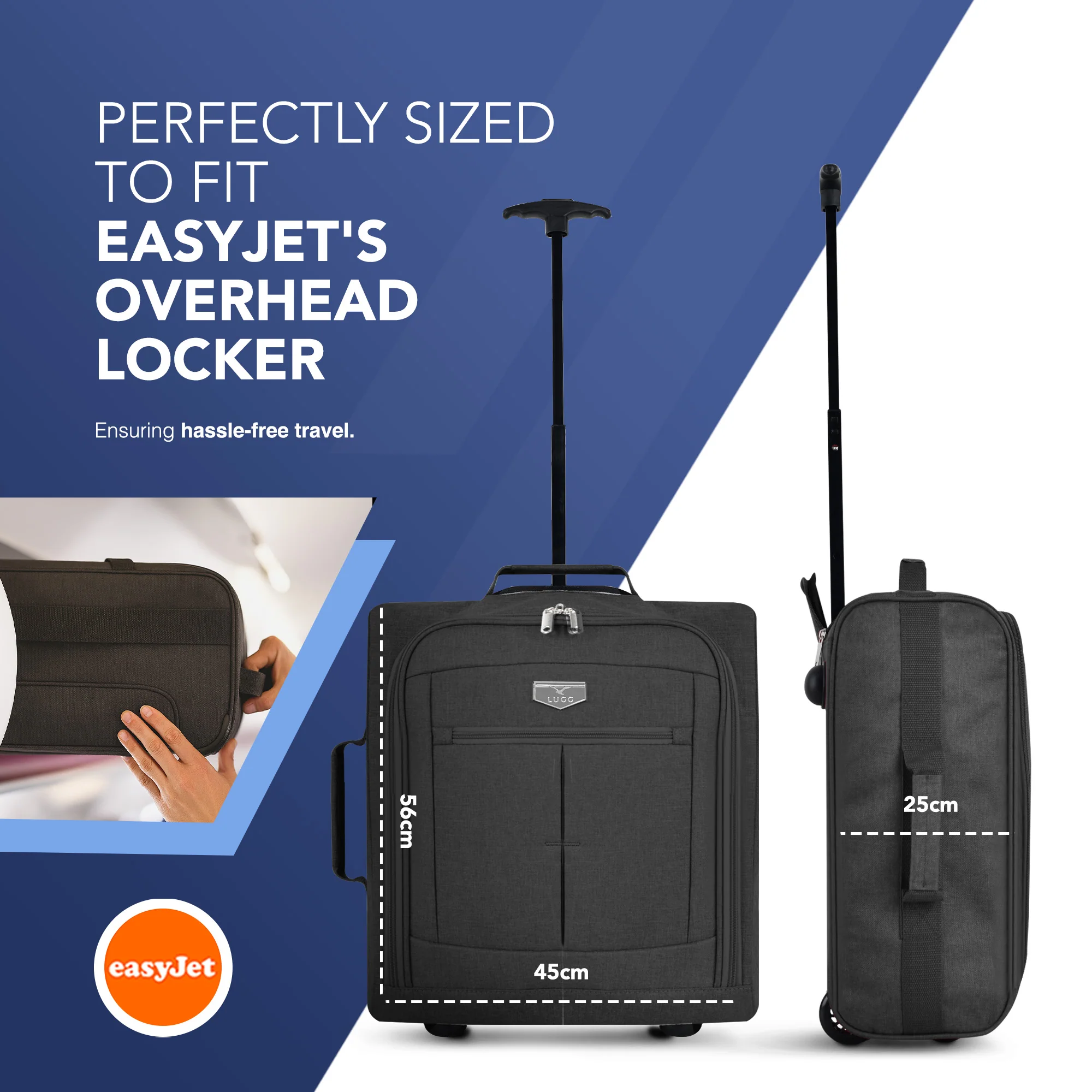 Soft Cabin Bag for EasyJet Overhead Locker - Black ( 56 x 45 x 25cm) - Image 2