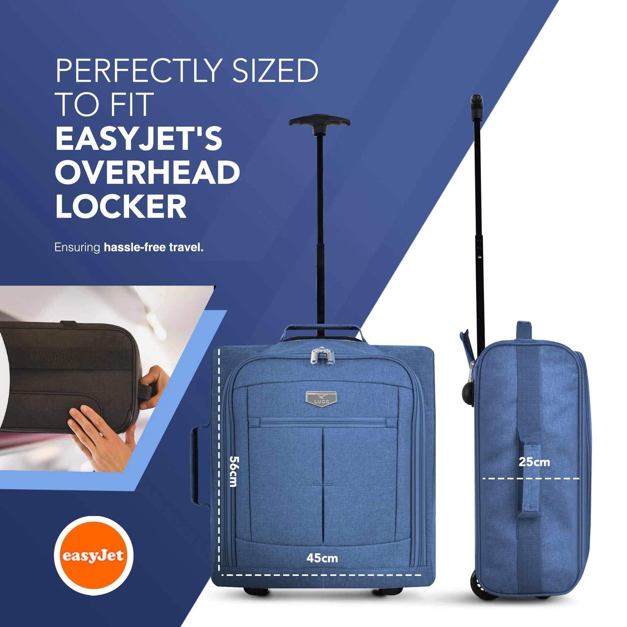 Soft Cabin Bag for EasyJet Overhead Locker - Blue ( 56 x 45 x 25cm) - Image 2