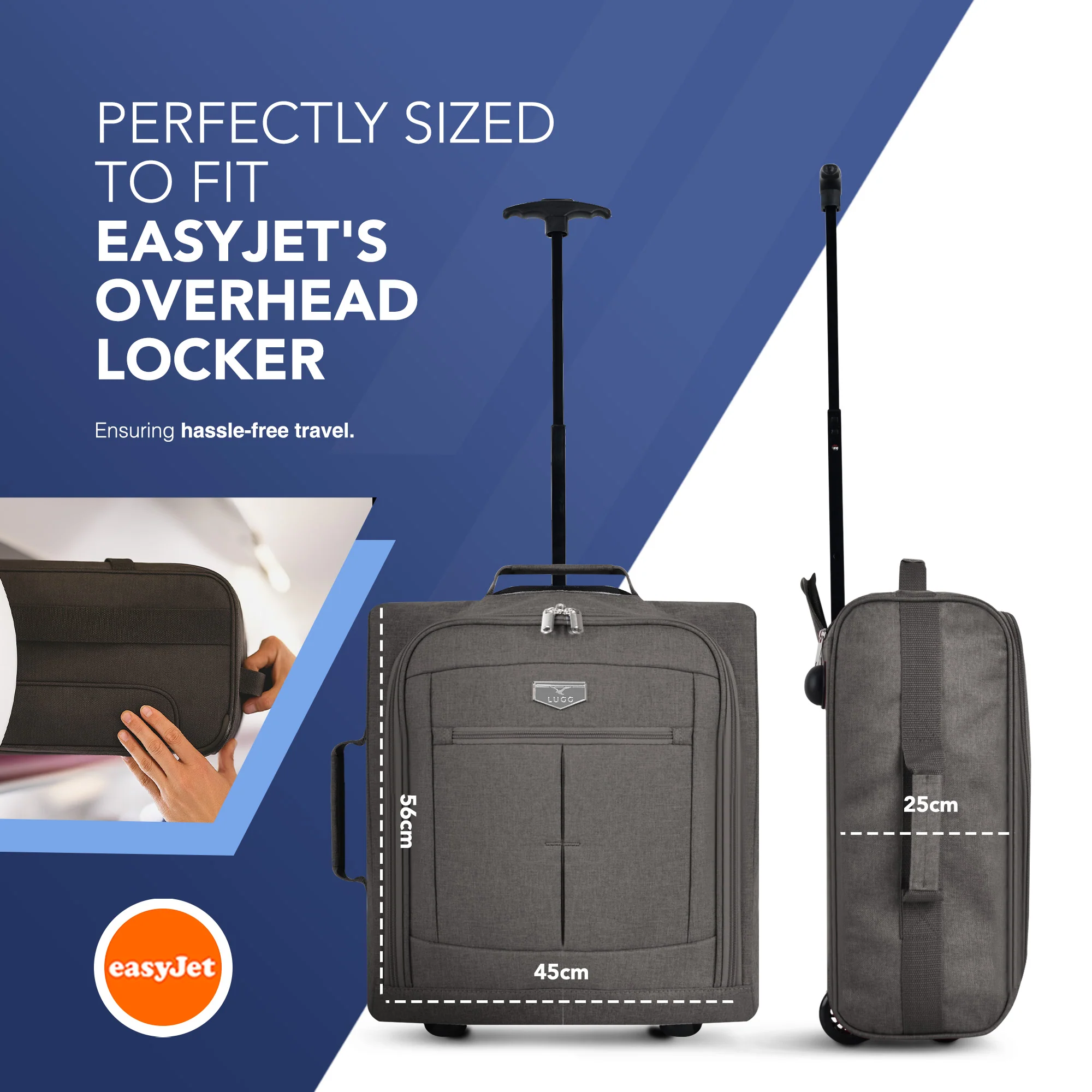Soft Cabin Bag for EasyJet Overhead Locker - Charcoal ( 56 x 45 x 25cm) - Image 2