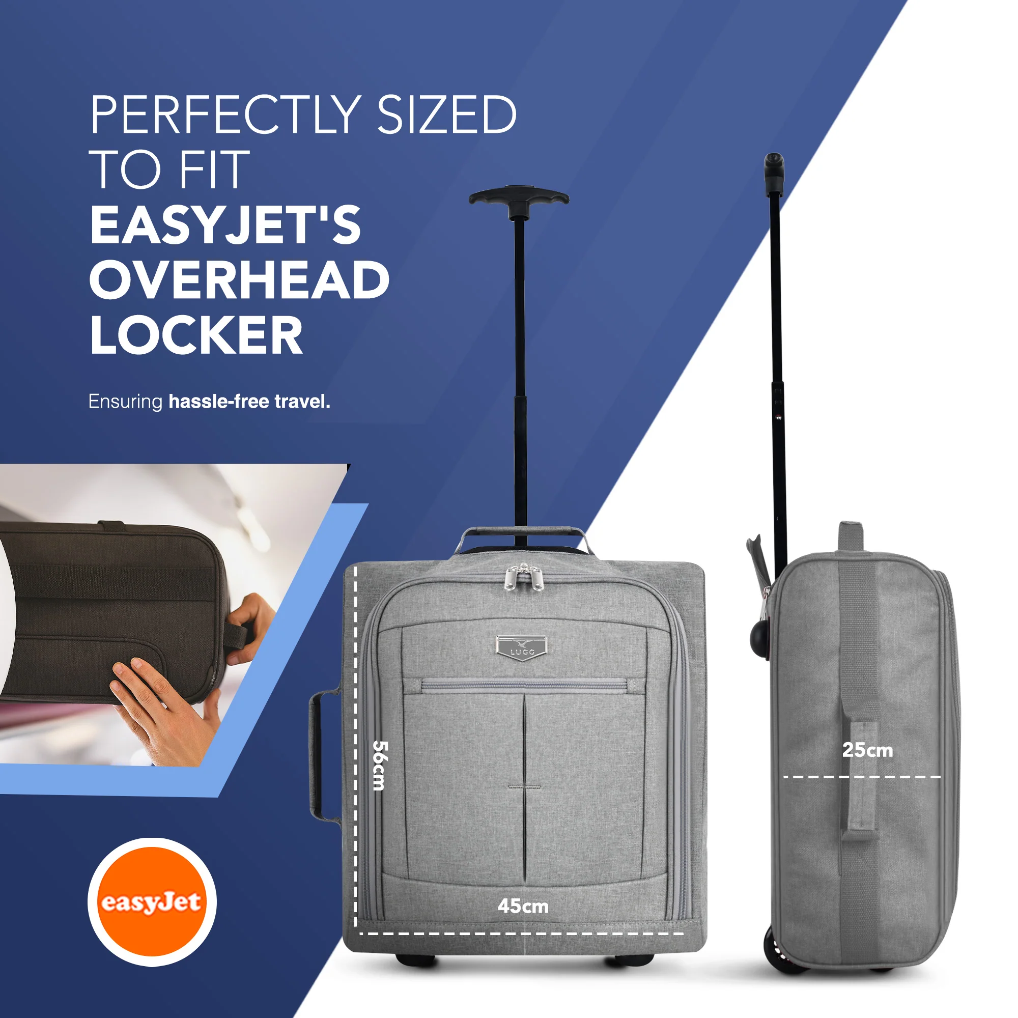 Soft Cabin Bag for EasyJet Overhead Locker - Grey ( 56 x 45 x 25cm) - Image 2