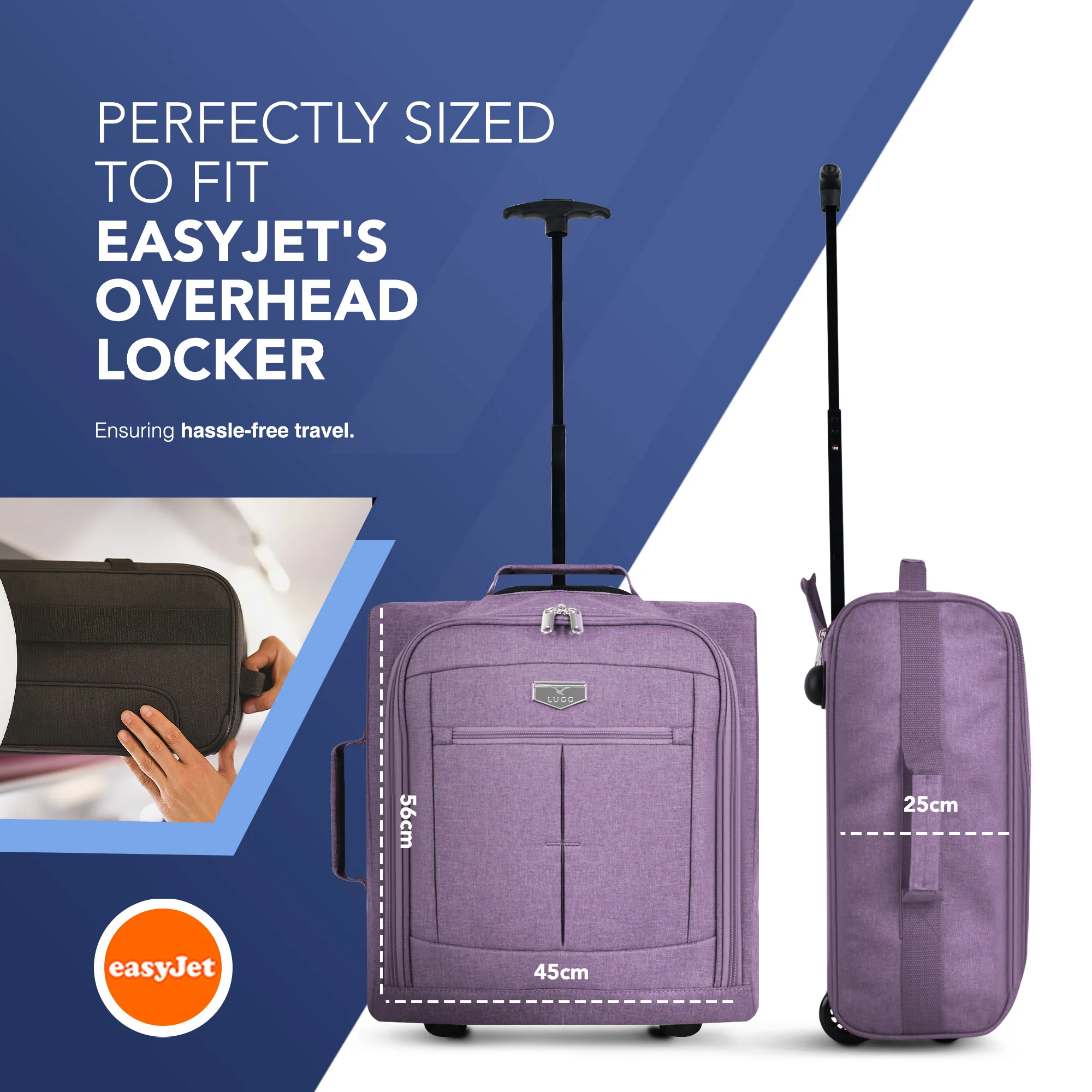 Soft Cabin Bag for EasyJet Overhead Locker - Lilac ( 56 x 45 x 25cm) - Image 2