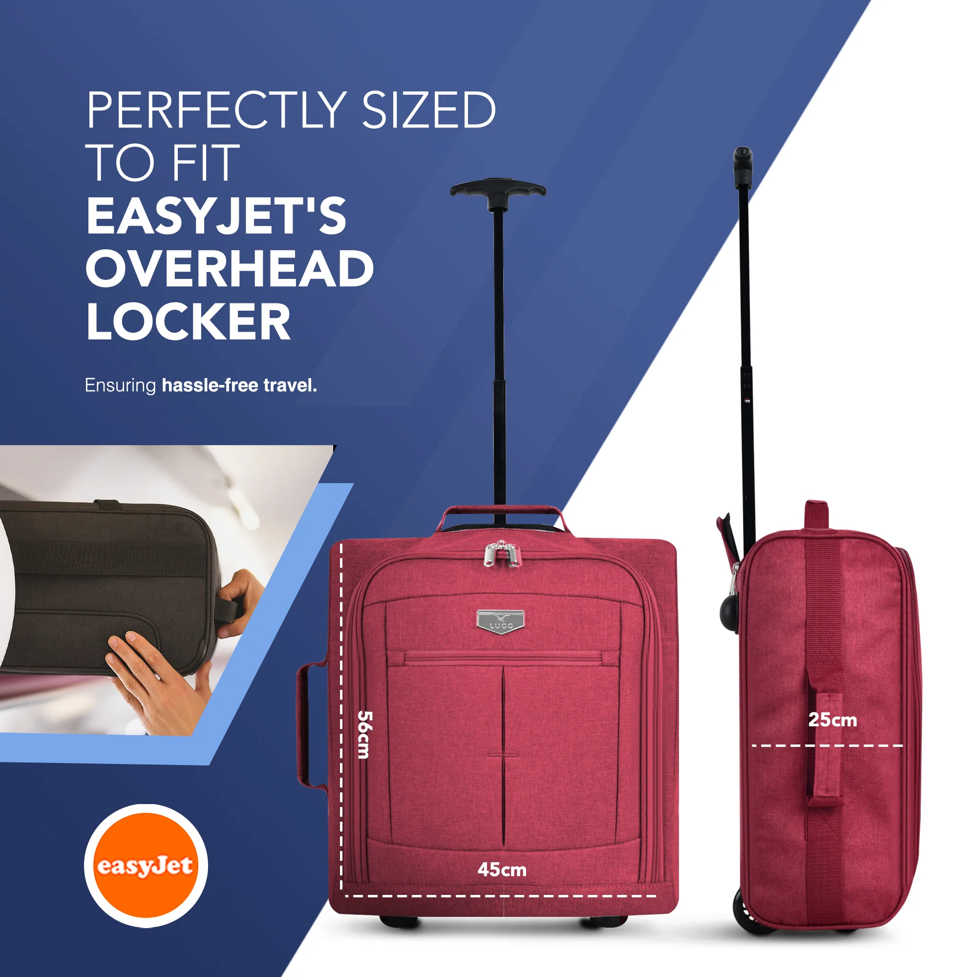 Soft Cabin Bag for EasyJet Overhead Locker - Red ( 56 x 45 x 25cm) - Image 2