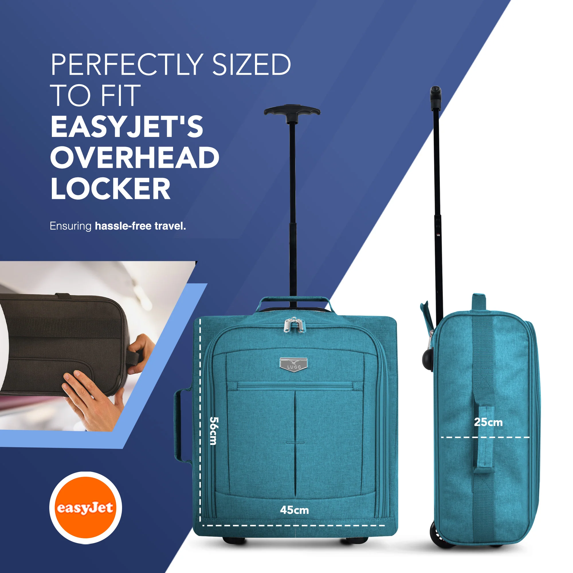 Soft Cabin Bag for EasyJet Overhead Locker - Teal ( 56 x 45 x 25cm) - Image 2