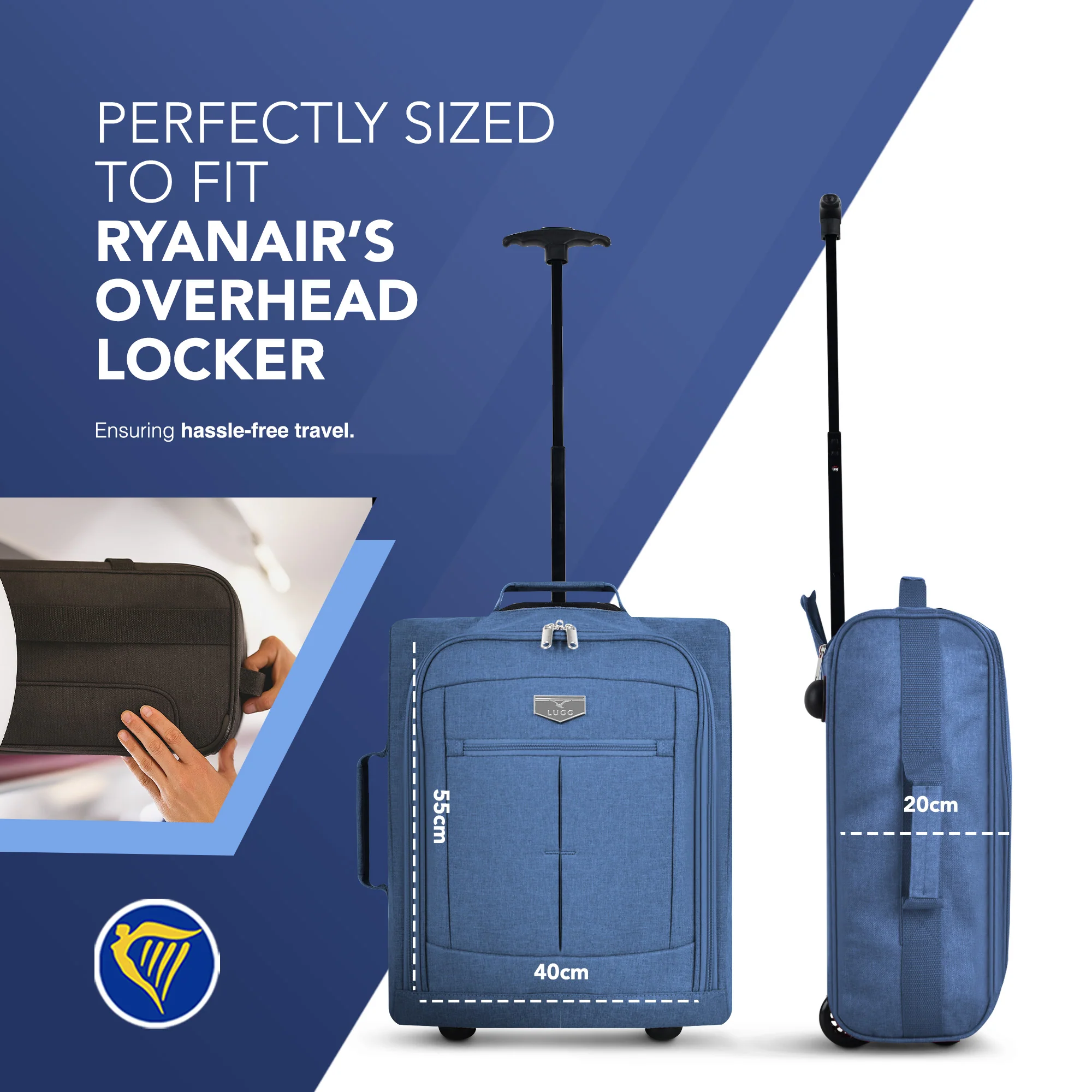 Soft Cabin Bag for Ryanair & EasyJet Priority Overhead Locker - Blue - Image 2