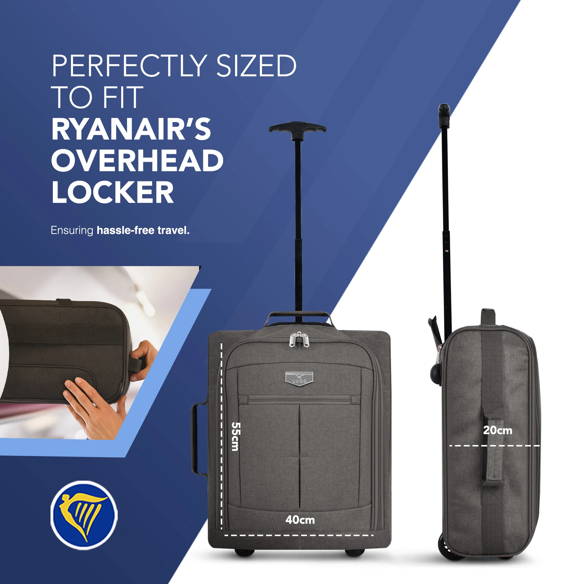Soft Cabin Bag for Ryanair & EasyJet Priority Overhead Locker - Charcoal - Image 2