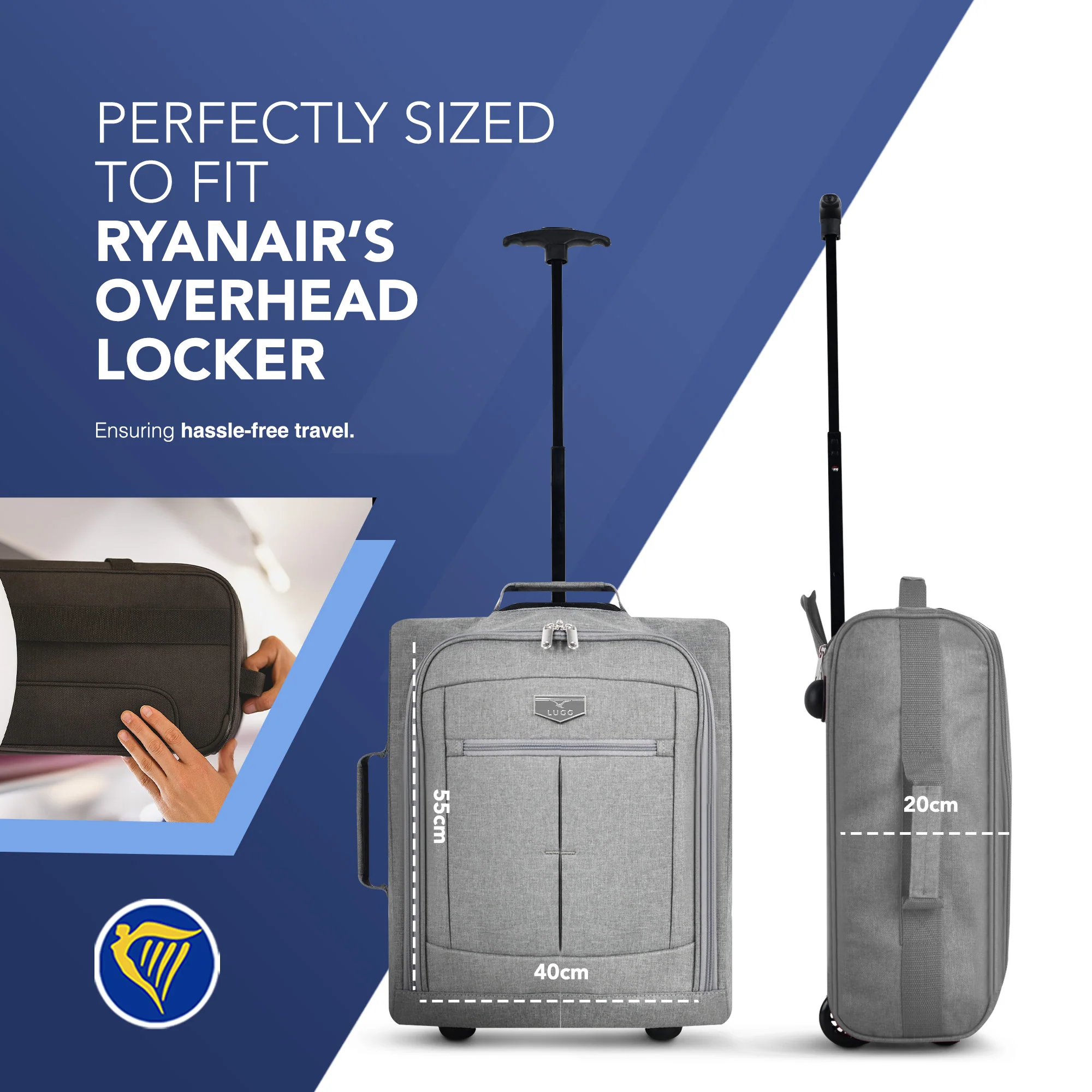 Soft Cabin Bag for Ryanair & EasyJet Priority Overhead Locker - Grey - Image 2