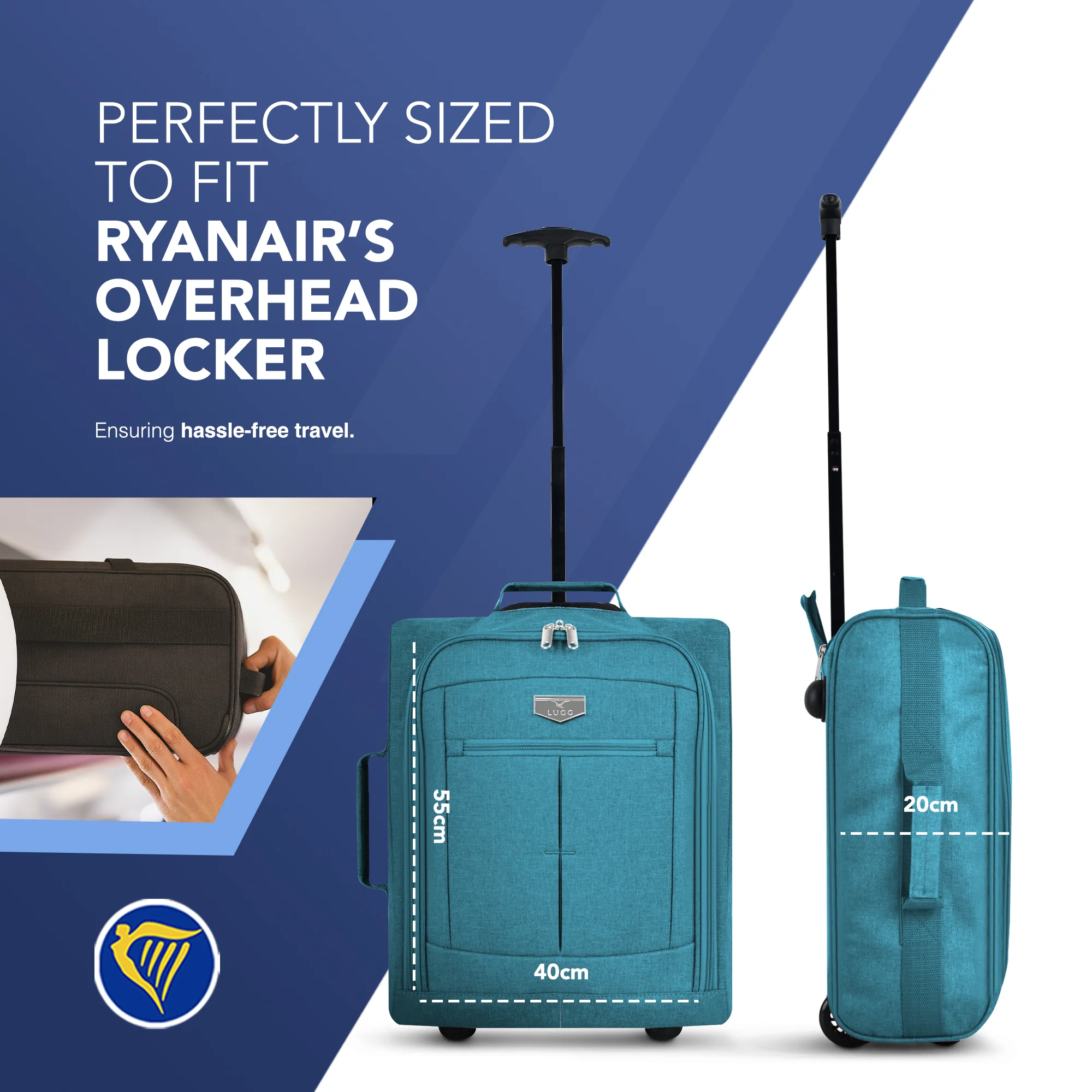 Soft Cabin Bag for Ryanair & EasyJet Priority Overhead Locker - Teal - Image 2