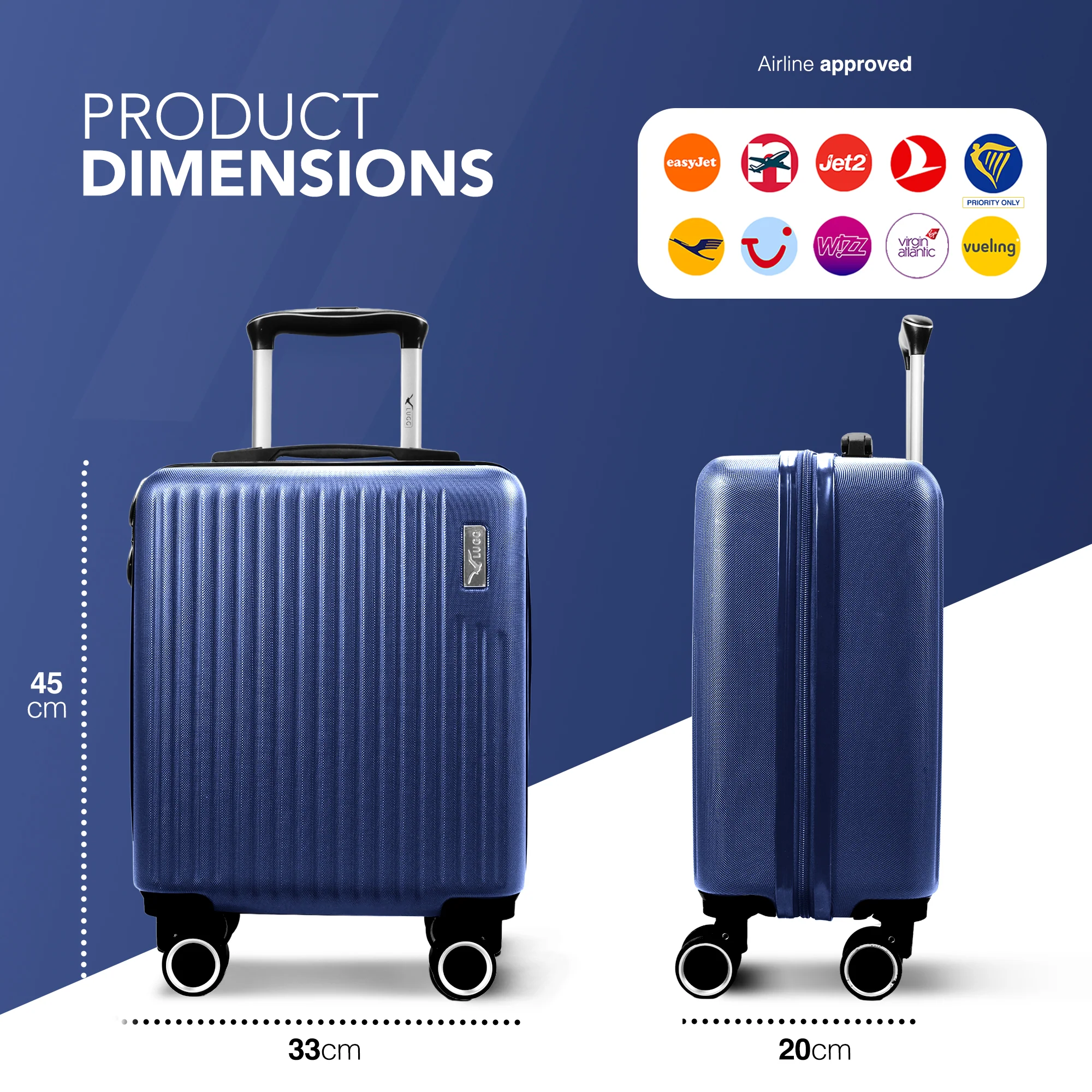 Vacay 15” Suitcase ABS Luggage, Aluminium Trolley Handle, 360° Spinner Wheels - Airline Compatible (45 x 33x 20cm) - Dusk - Image 2