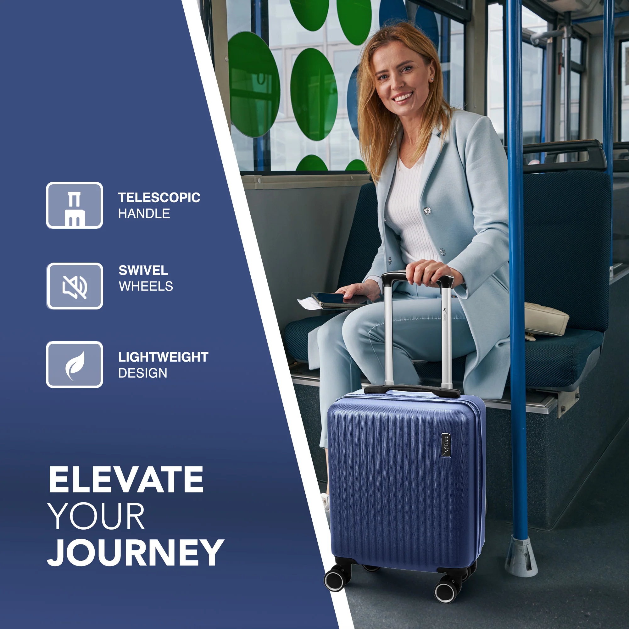 Vacay 15” Suitcase ABS Luggage, Aluminium Trolley Handle, 360° Spinner Wheels - Airline Compatible (45 x 33x 20cm) - Dusk - Image 6