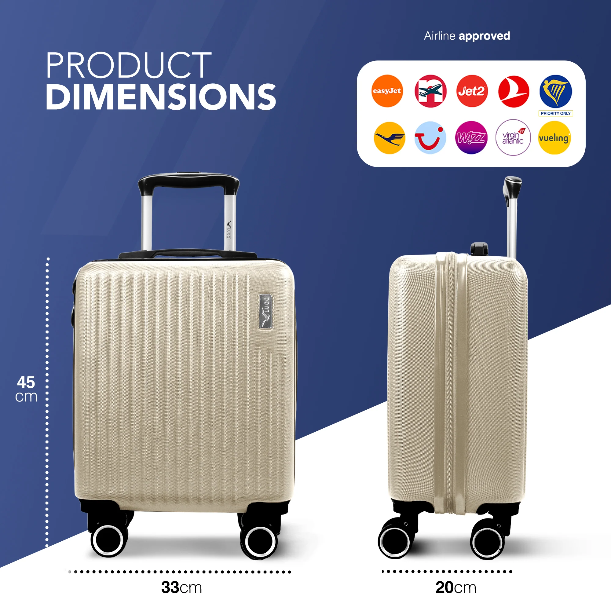 Vacay 15” Suitcase ABS Luggage, Aluminium Trolley Handle, 360° Spinner Wheels - Airline Compatible (45 x 33x 20cm) - Earth - Image 2