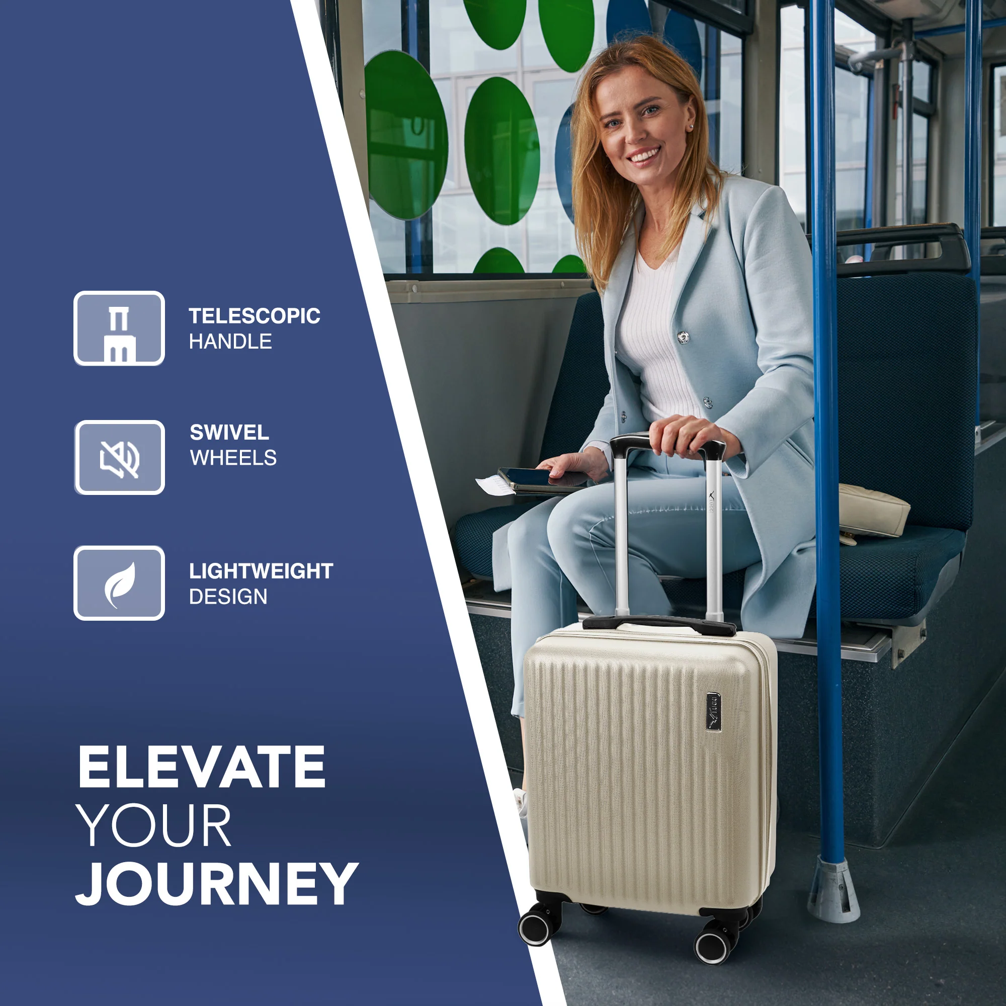 Vacay 15” Suitcase ABS Luggage, Aluminium Trolley Handle, 360° Spinner Wheels - Airline Compatible (45 x 33x 20cm) - Earth - Image 5