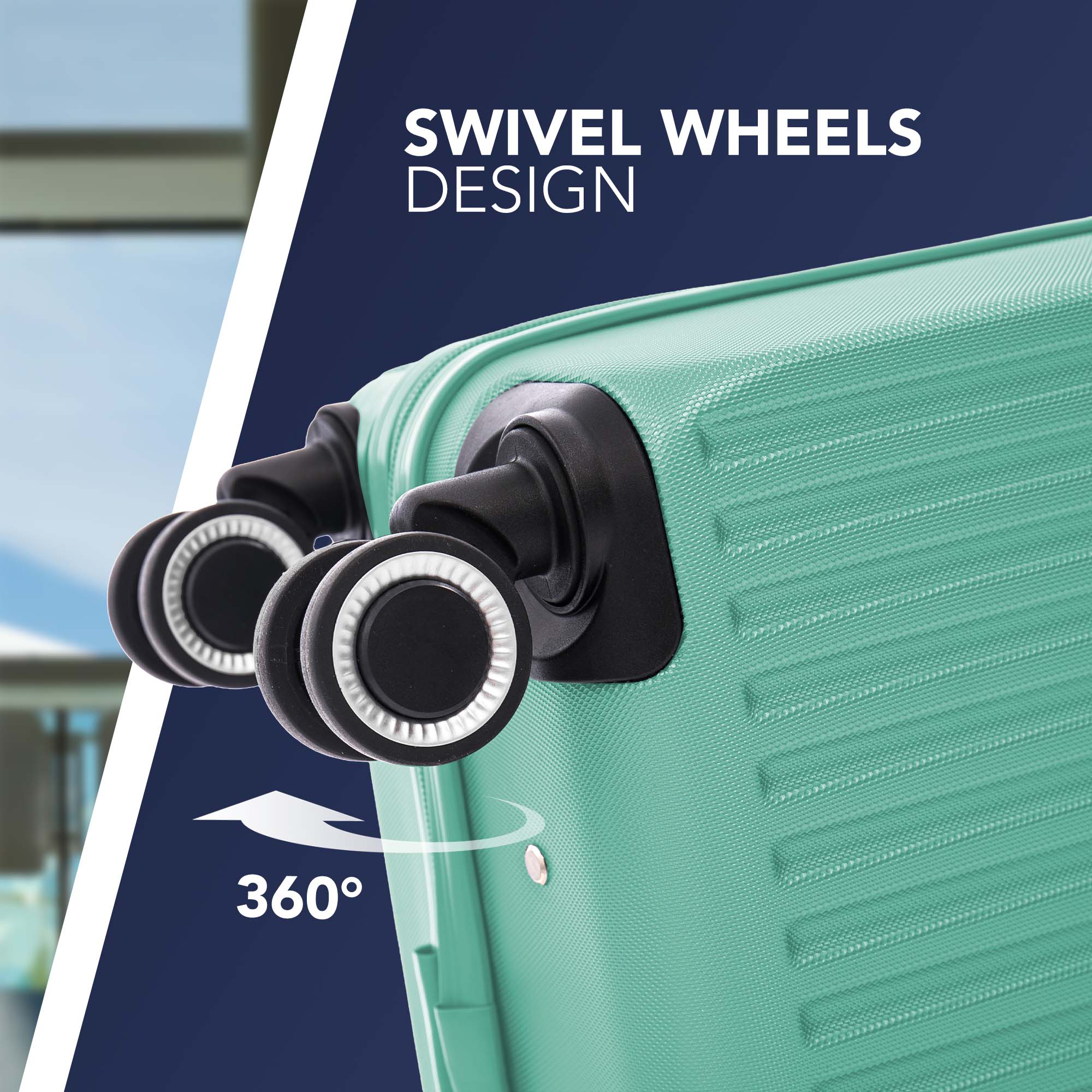 Vacay 15” Suitcase ABS Luggage, Aluminium Trolley Handle, 360° Spinner Wheels - Airline Compatible (45 x 33x 20cm) - Mint - Image 3