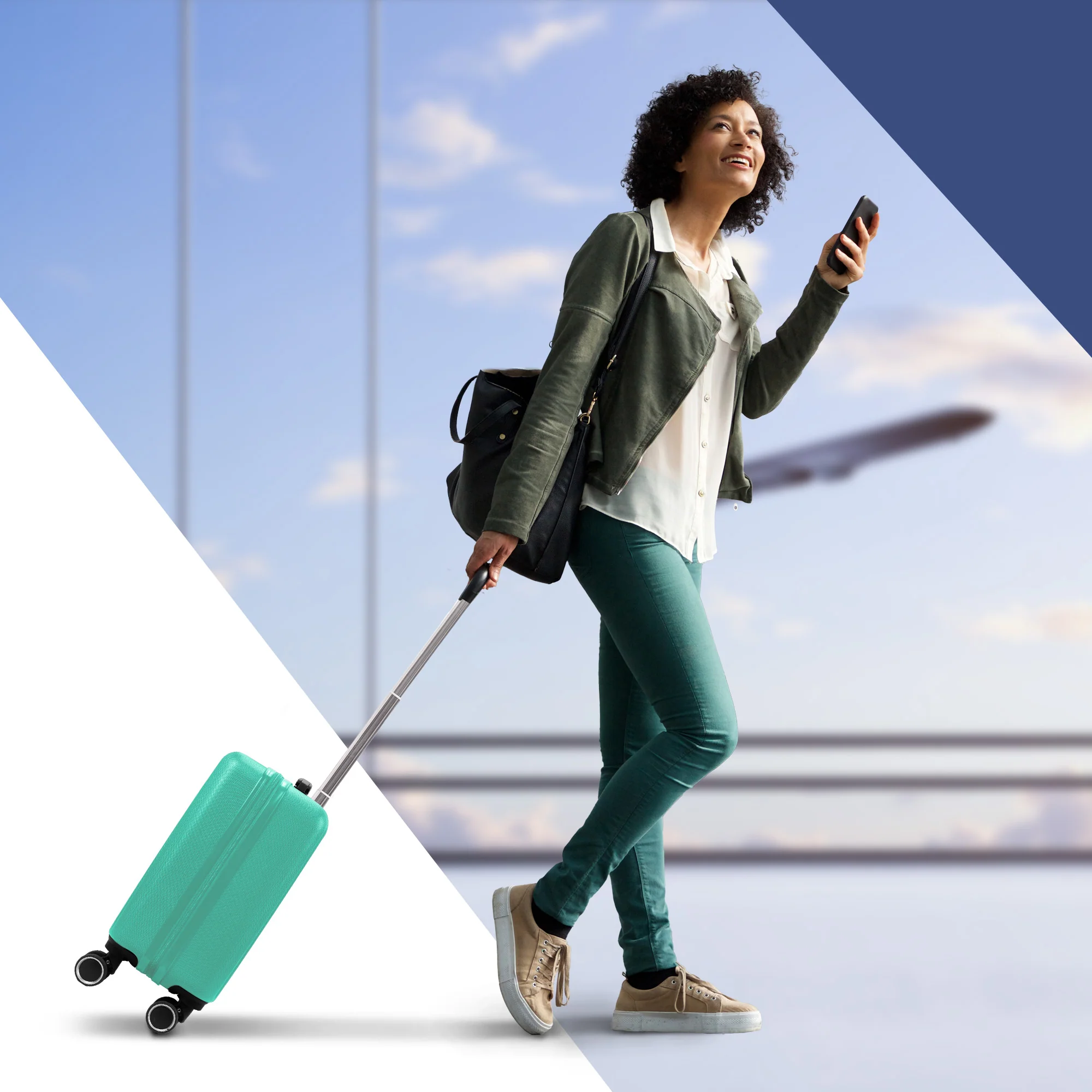 Vacay 15” Suitcase ABS Luggage, Aluminium Trolley Handle, 360° Spinner Wheels - Airline Compatible (45 x 33x 20cm) - Mint - Image 6