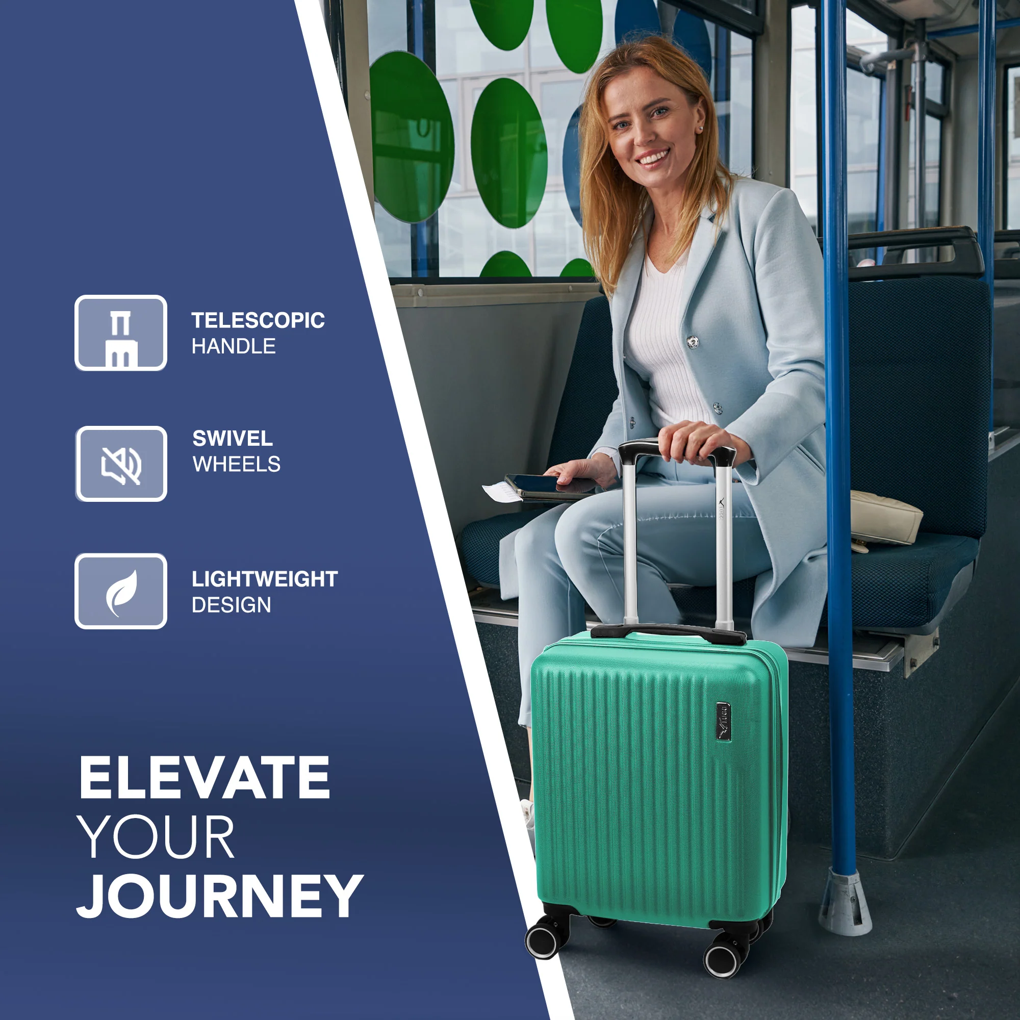 Vacay 15” Suitcase ABS Luggage, Aluminium Trolley Handle, 360° Spinner Wheels - Airline Compatible (45 x 33x 20cm) - Mint - Image 7