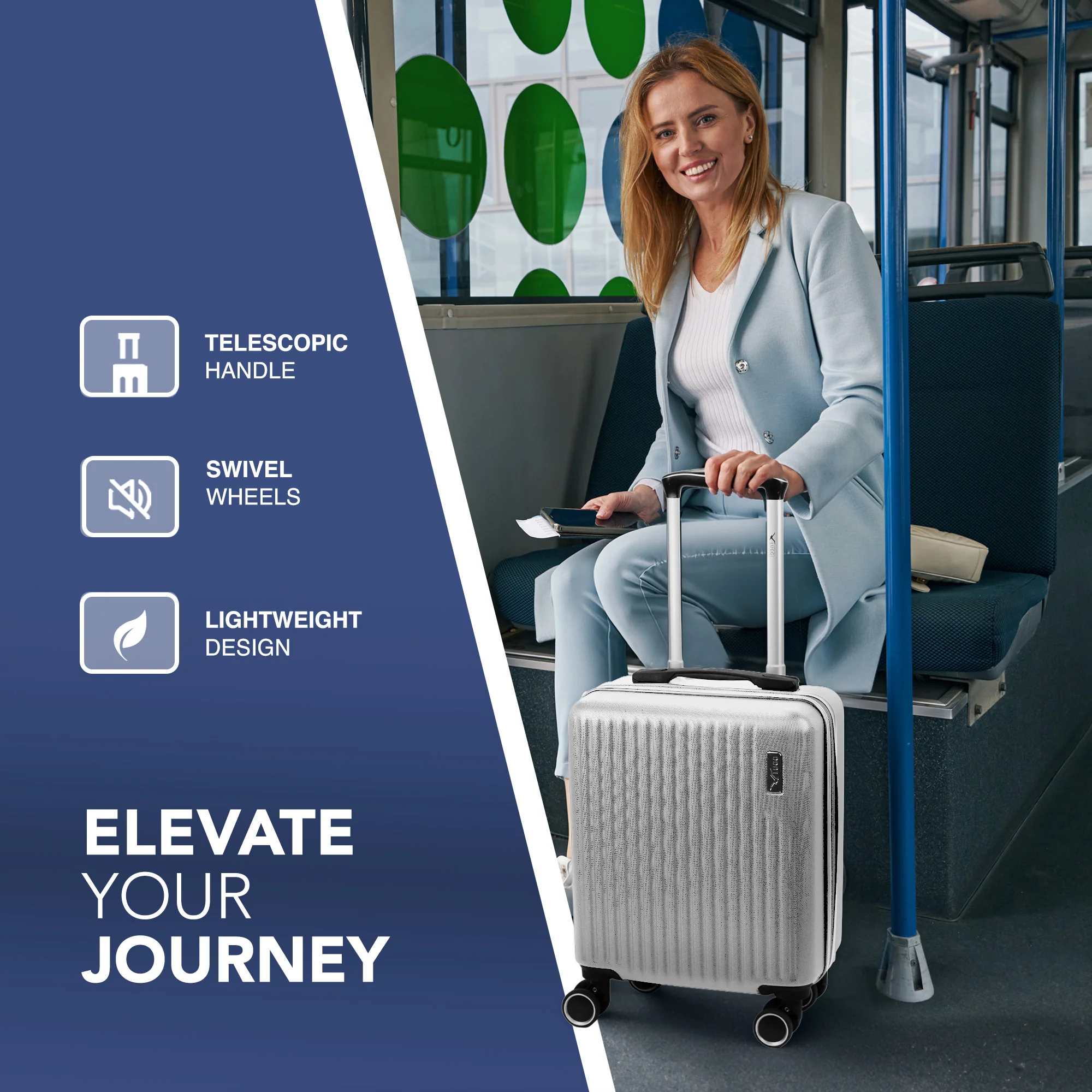 Vacay 15” Suitcase ABS Luggage, Aluminium Trolley Handle, 360° Spinner Wheels - Airline Compatible (45 x 33x 20cm) - Pearl - Image 3