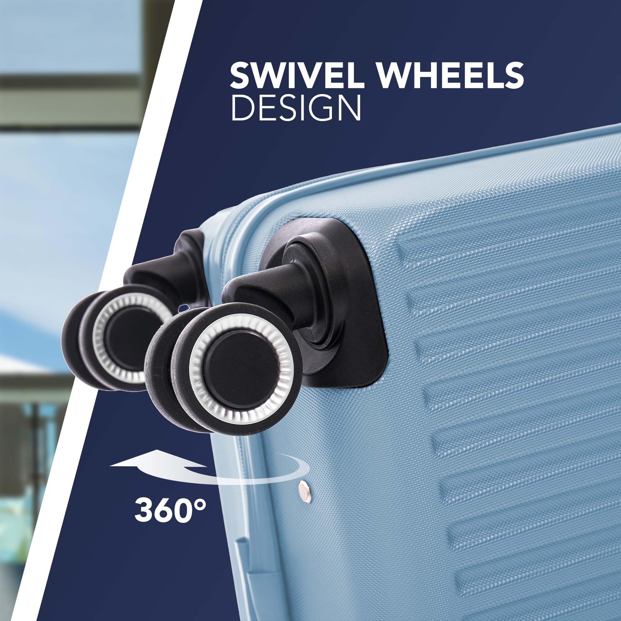 Vacay 15” Suitcase ABS Luggage, Aluminium Trolley Handle, 360° Spinner Wheels - Airline Compatible (45 x 33x 20cm) - Skyblue - Image 3